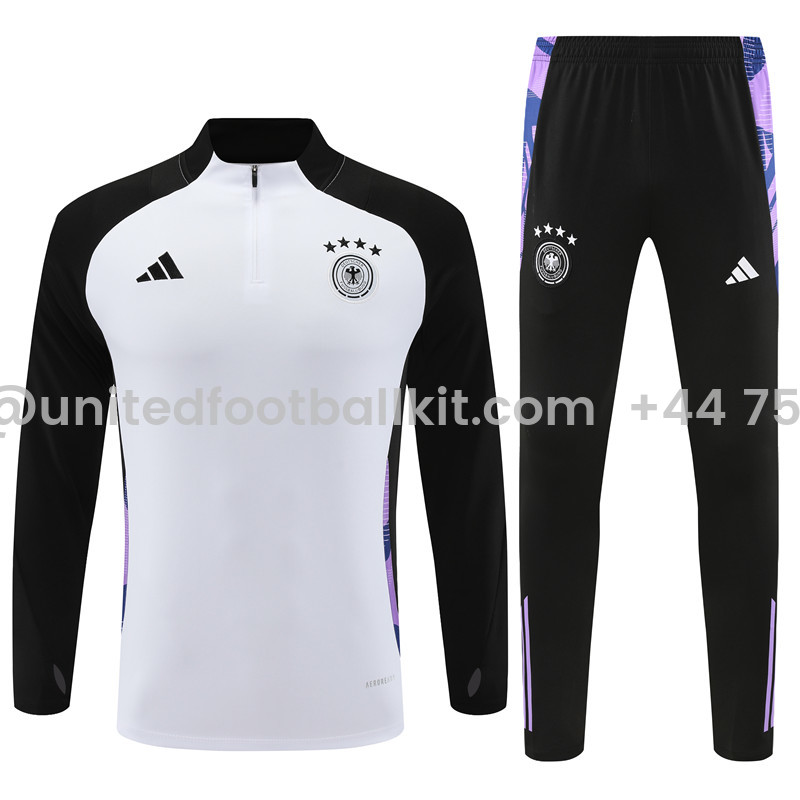 Unitedfootballkit.com | Germany 2024 Long Sleeve Training Set - White With Black -Customize Name, Number and Patch | Worldwide Shipping