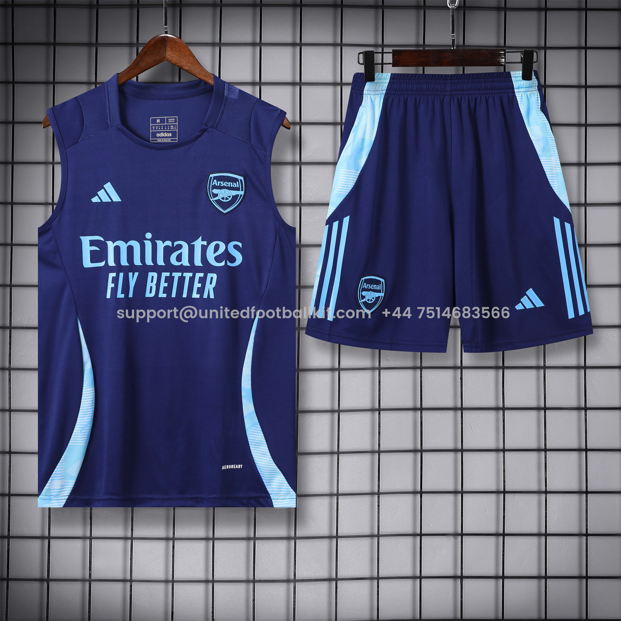 Unitedfootballkit.com | Arsenal 24-25 Vest Training Set - Blue -Customize Name, Number and Patch | Worldwide Shipping