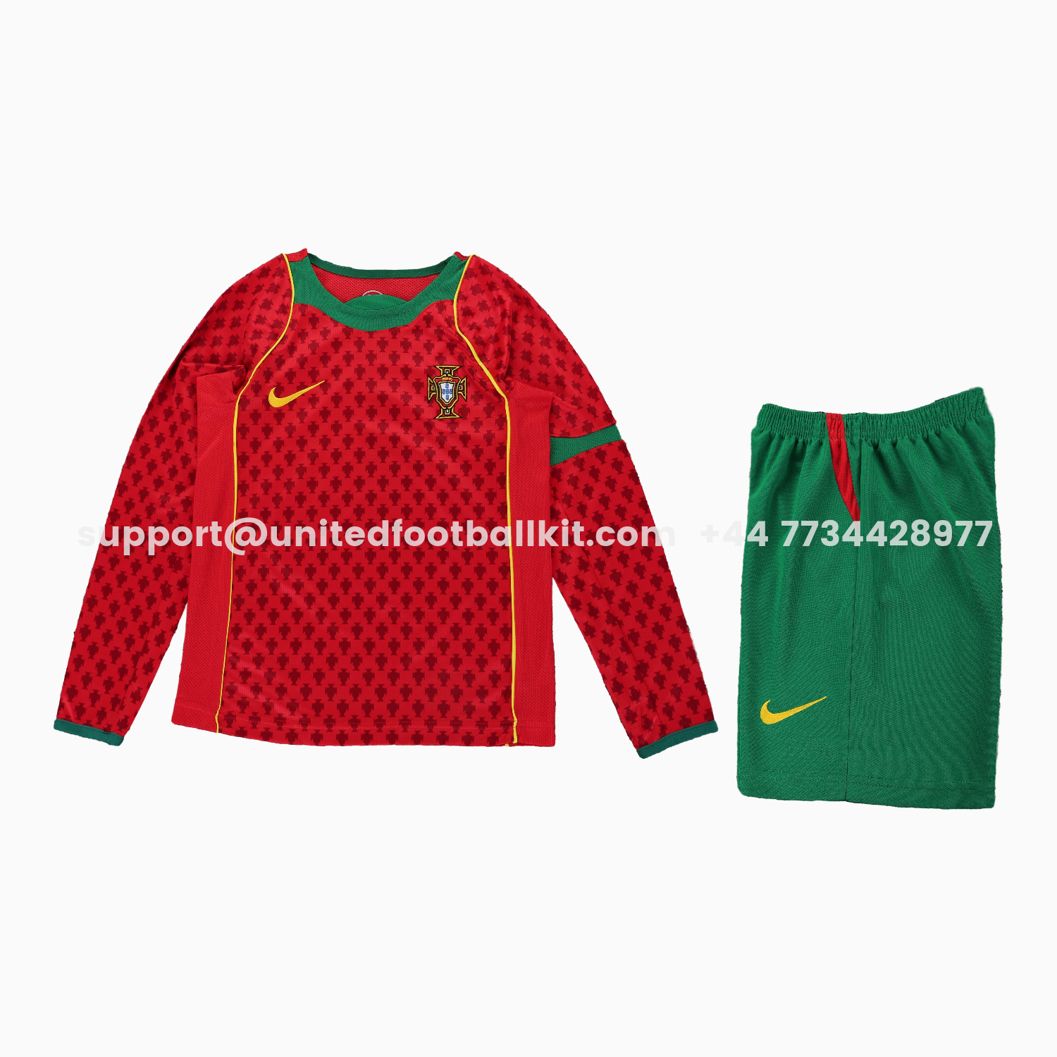 Unitedfootballkit.com | Retro Portugal 2004 Home Long Sleeves Kids Kit -Customize Name, Number and Patch | Worldwide Shipping