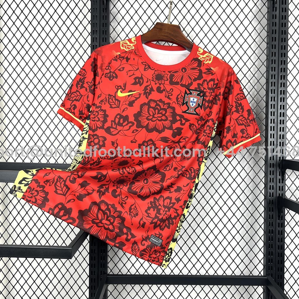 Unitedfootballkit.com | Portugal 2024-25 Red Flower Special Edition Jersey - Fans Version -Customize Name, Number and Patch | Worldwide Shipping