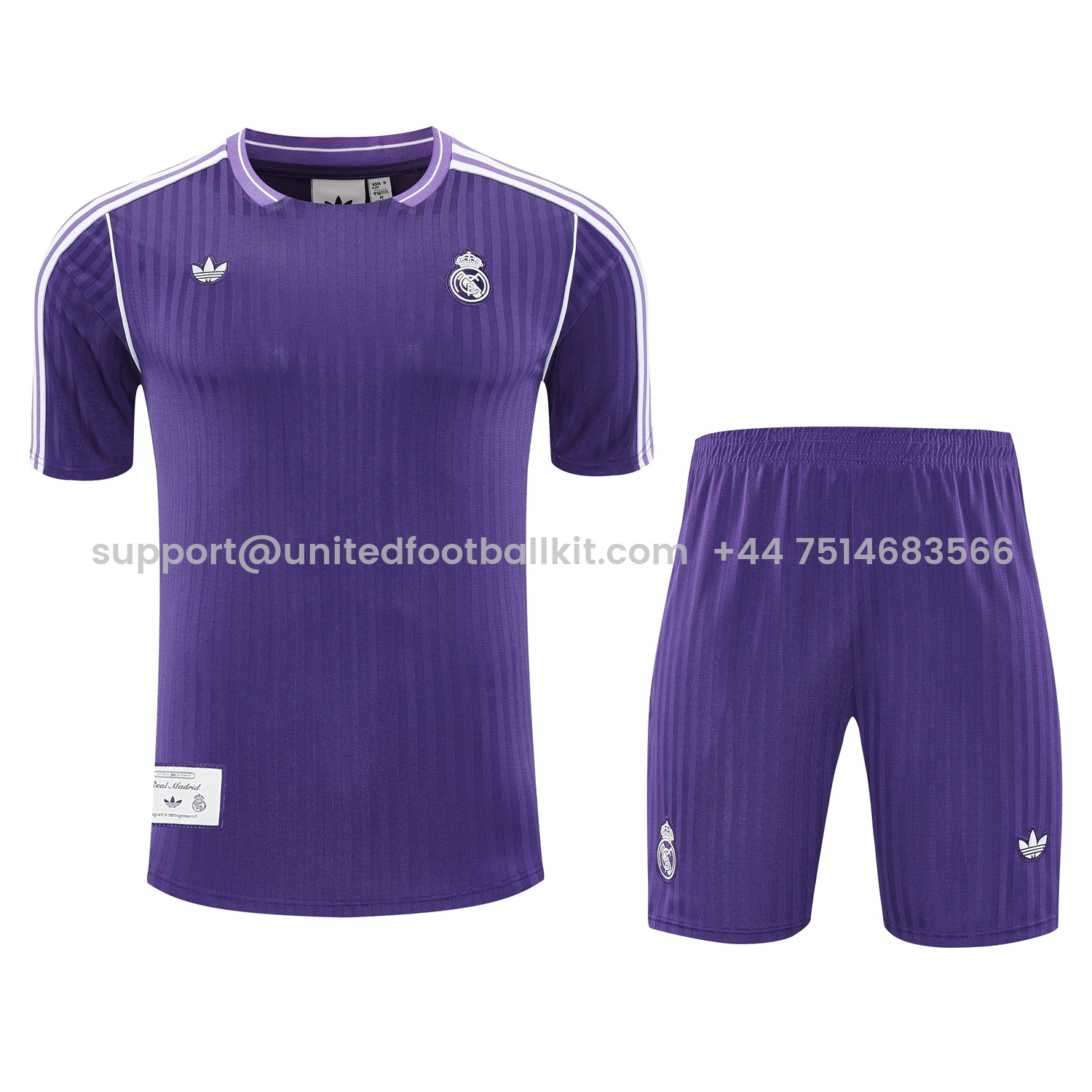 Unitedfootballkit.com | Real Madrid 25-26 Short-Sleeve Training Set - Pure Purple Top & Purple Shorts -Customize Name, Number and Patch | Worldwide Shipping