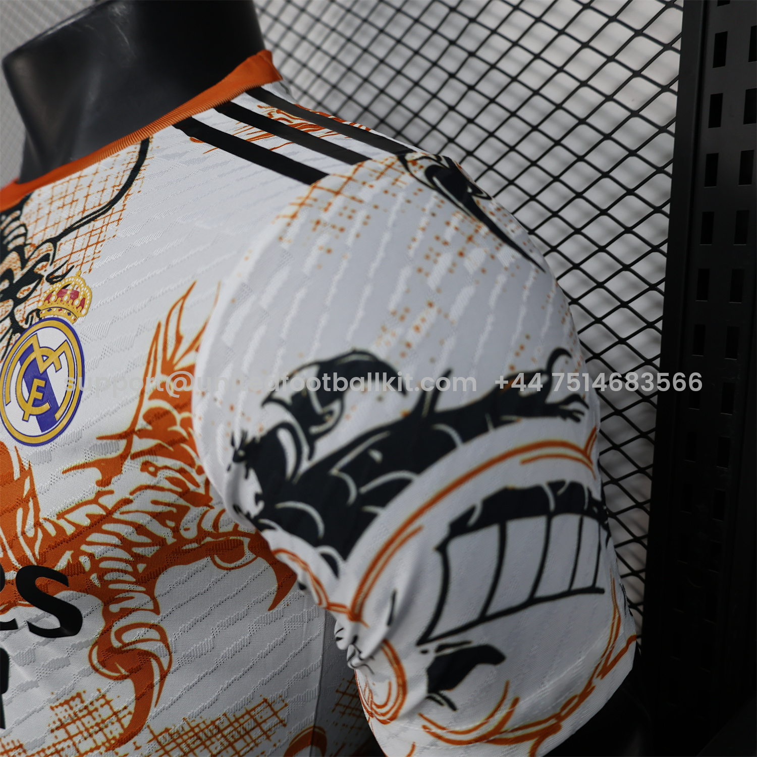 Unitedfootballkit.com | Real Madrid 24-25 Black & Orange Loong White Jersey - Player Version -Customize Name, Number and Patch | Worldwide Shipping