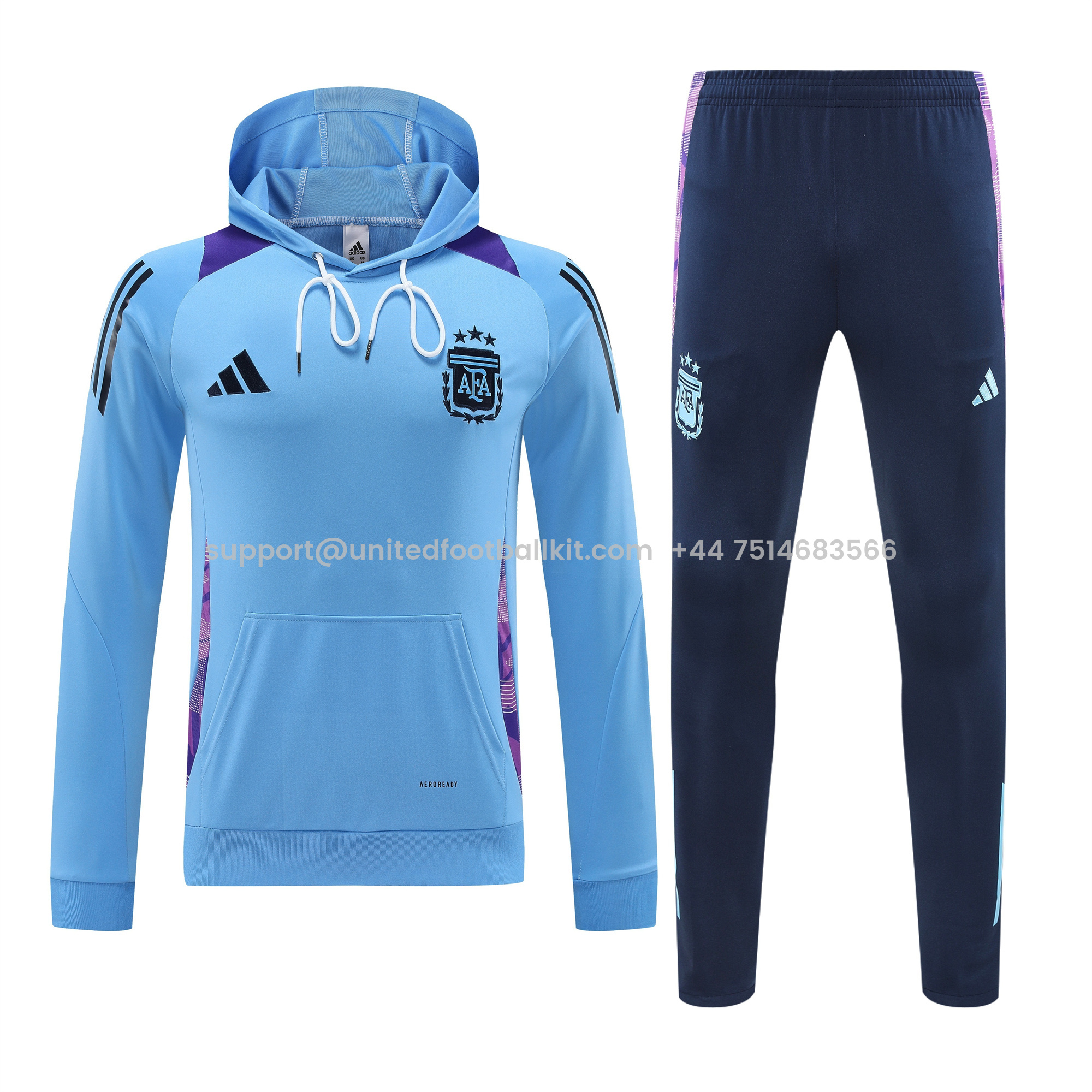 Unitedfootballkit.com | Argentina 24-25 Long Sleeve Training Set - Blue Top and Deep Blue Pants -Customize Name, Number and Patch | Worldwide Shipping