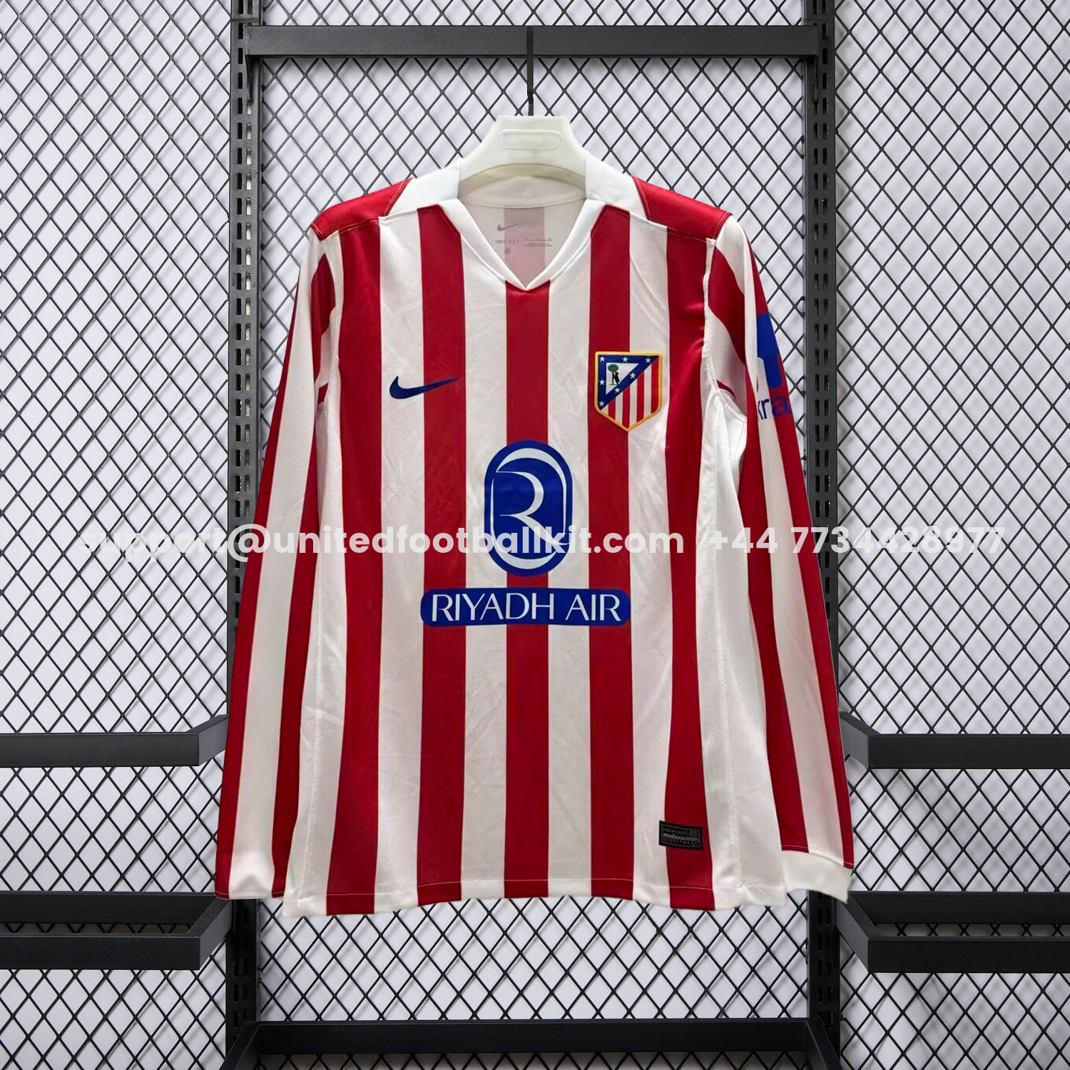 Unitedfootballkit.com | Atletico Madrid 25-26 Home Long Sleeves Jersey - Fans Version -Customize Name, Number and Patch | Worldwide Shipping