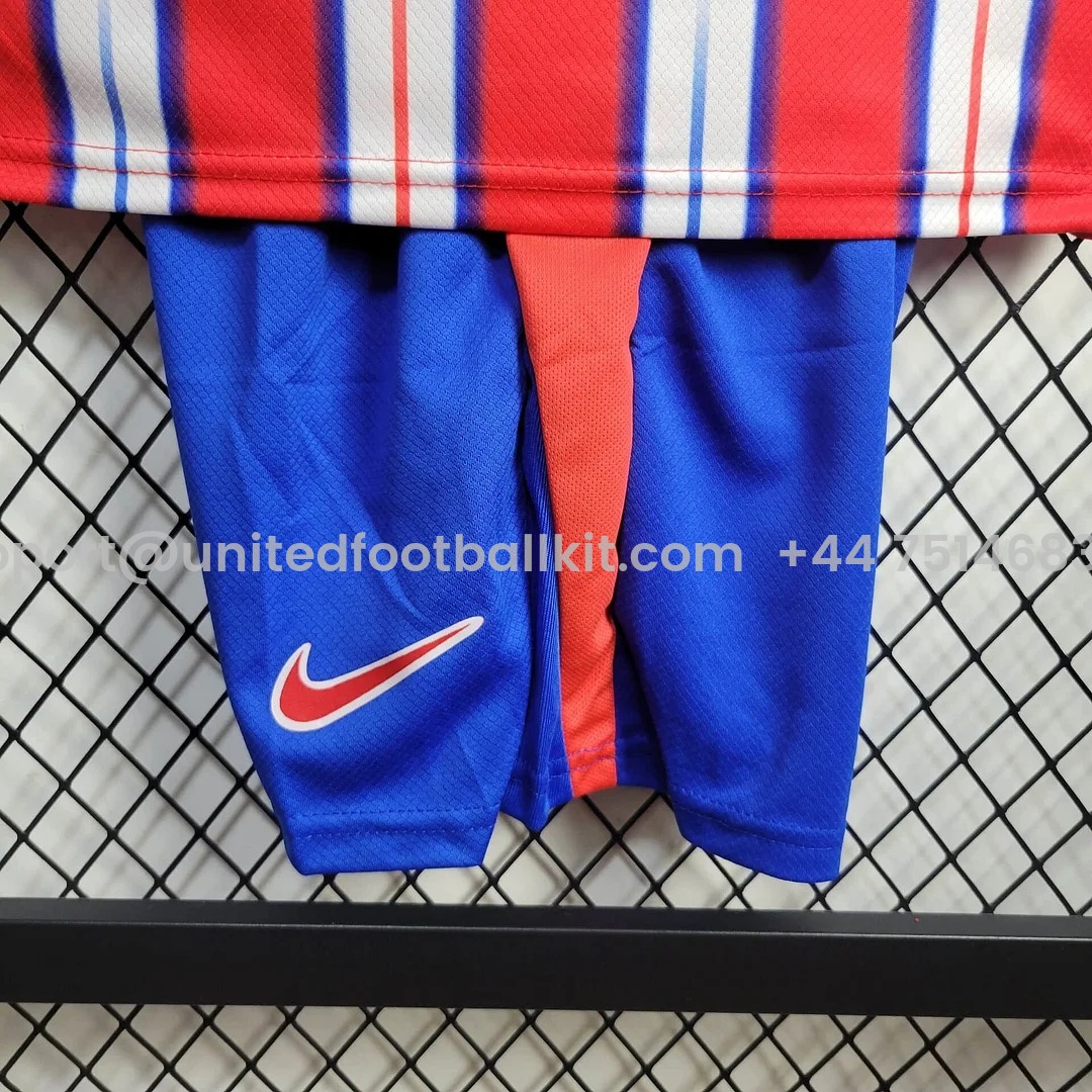 Unitedfootballkit.com | Atletico Madrid 24-25 Home Kids Kit -Customize Name, Number and Patch | Worldwide Shipping