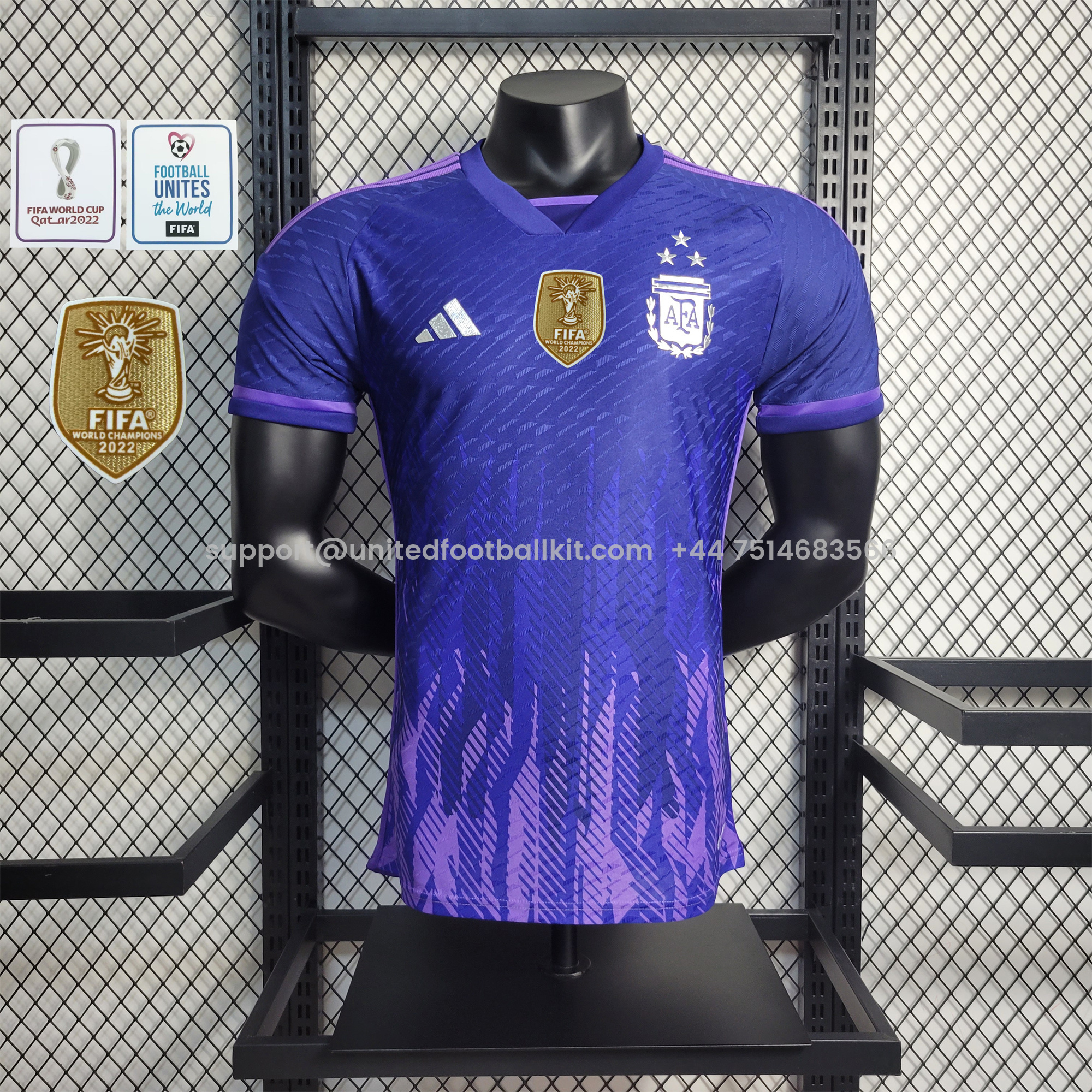 Unitedfootballkit.com | Argentina 3 Stars 22-23 Home Long Sleeve Jersey - Fans Version -Customize Name, Number and Patch | Worldwide Shipping