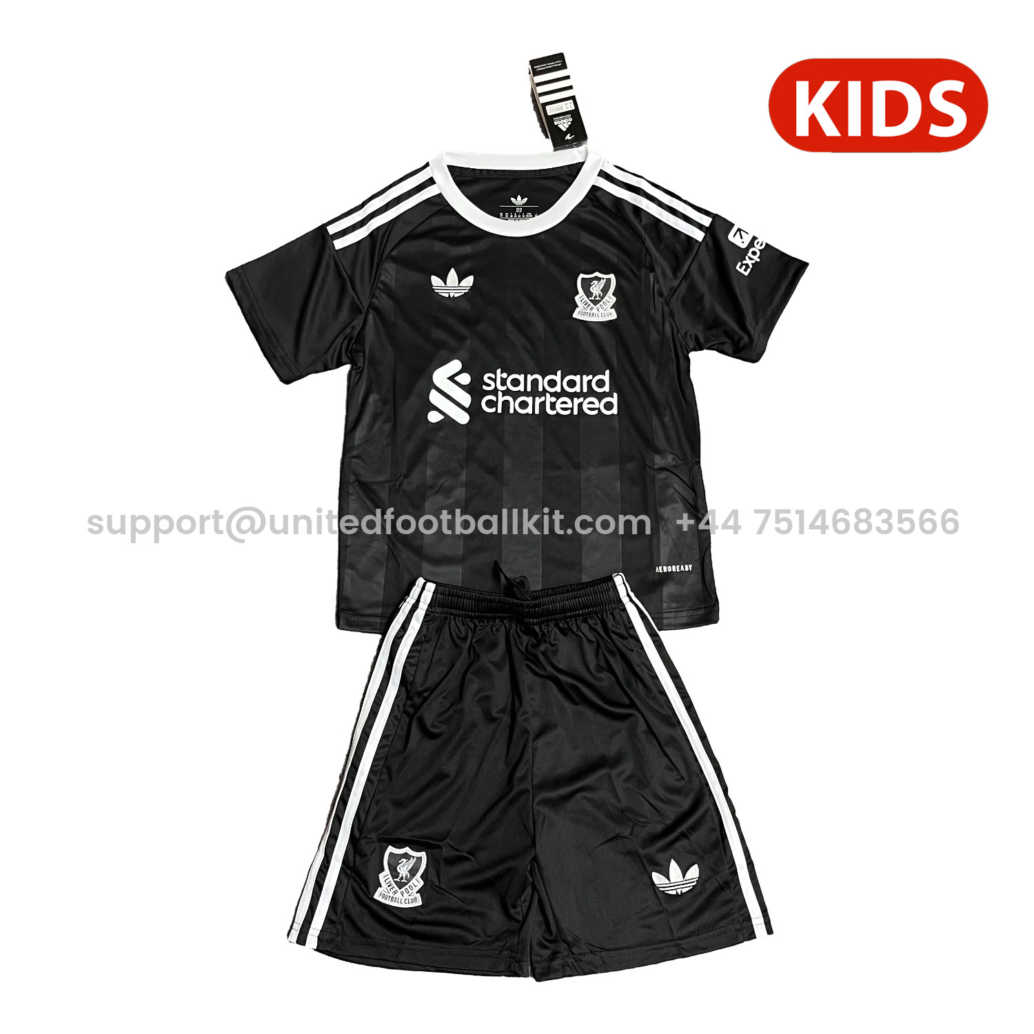 Unitedfootballkit.com | Liver.pool 25-26 Trefoil Black Goalkeeper Kids Kit -Customize Name, Number and Patch | Worldwide Shipping