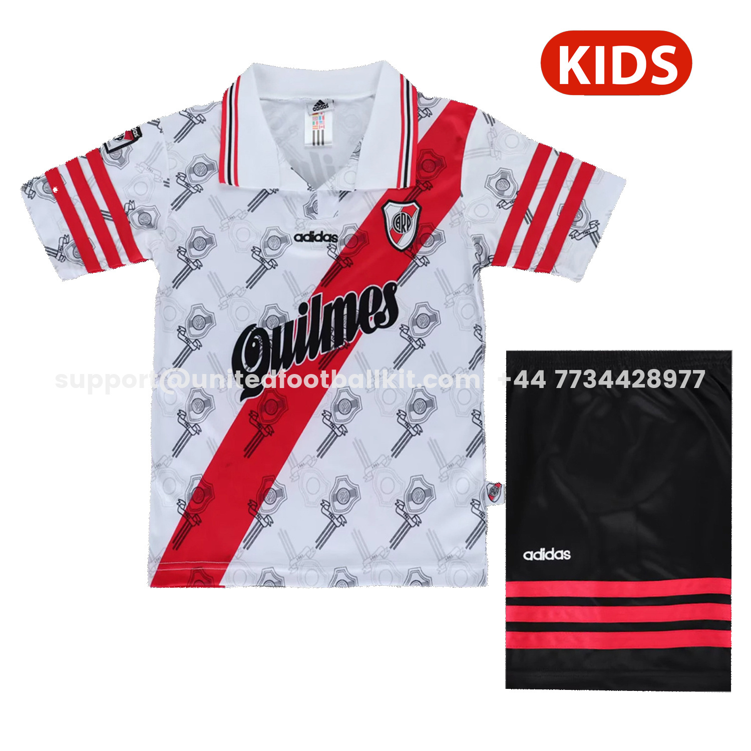 Unitedfootballkit.com | Retro River Plate 1996-97 Home Kids Kit -Customize Name, Number and Patch | Worldwide Shipping