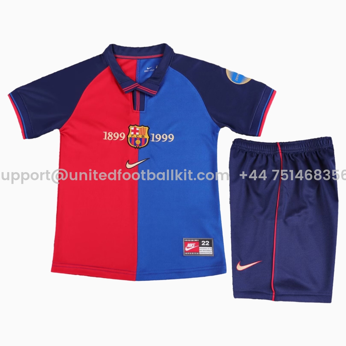 Unitedfootballkit.com | Retro Barcelona 99-00 Home 100th anniversary Kids Kit -Customize Name, Number and Patch | Worldwide Shipping