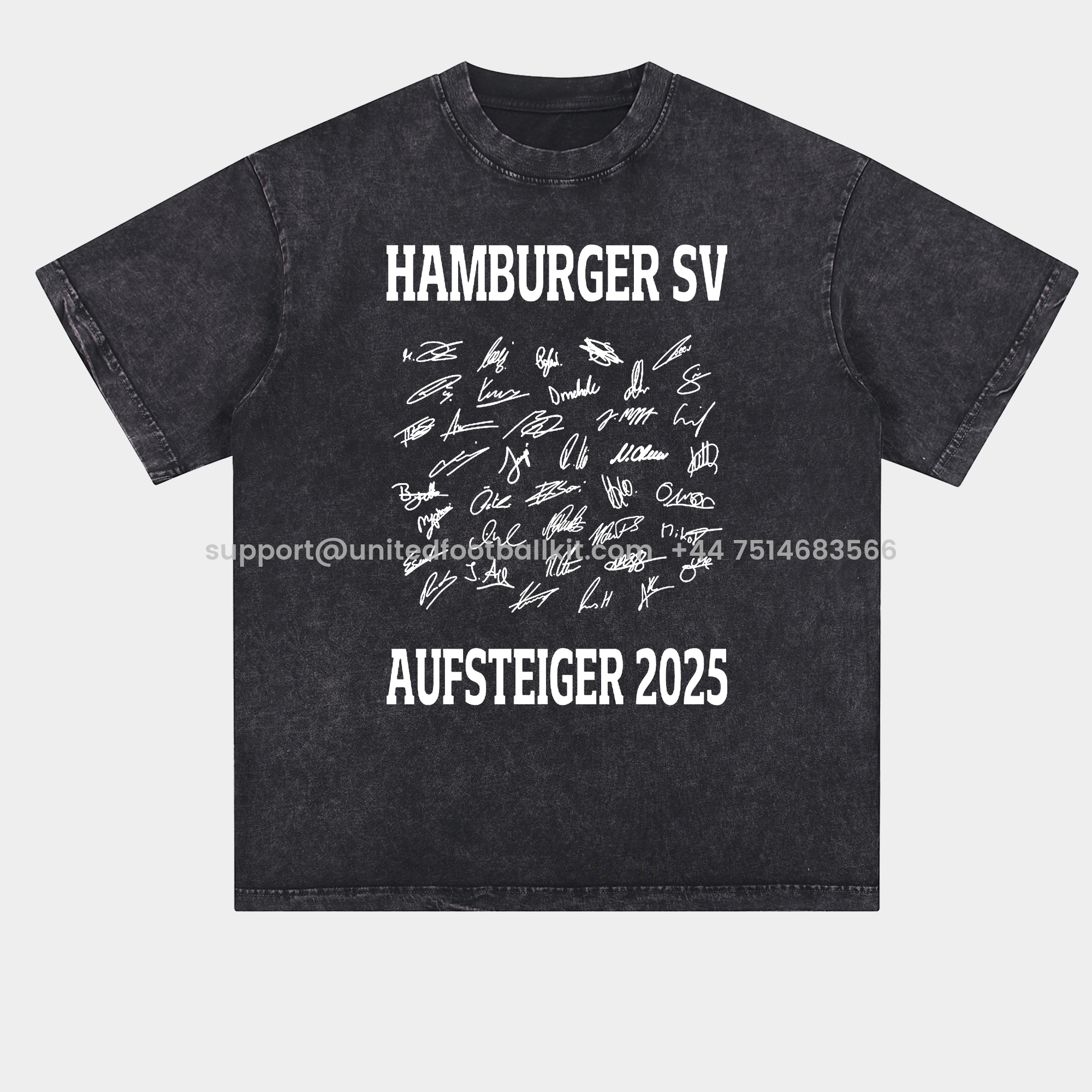 Unitedfootballkit.com | Hamburger SV AUFSTIEG 2025 Team Signatures Oversized Washed T-Shirt -Customize Name, Number and Patch | Worldwide Shipping