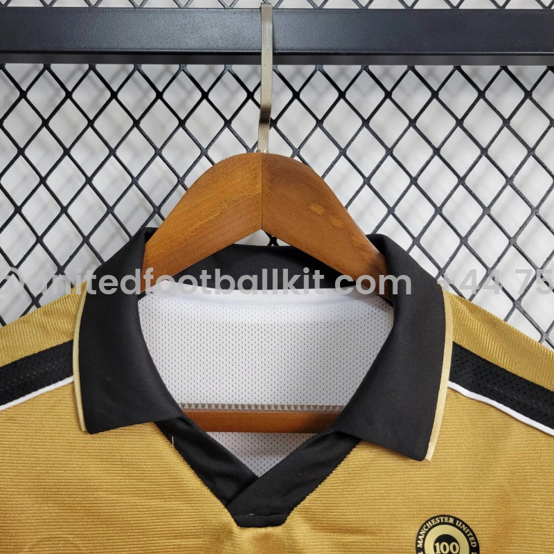 Unitedfootballkit.com | Retro Manchester United 01-02 100th Anniversary Special Edition Jersey - White & Gold -Customize Name, Number and Patch | Worldwide Shipping