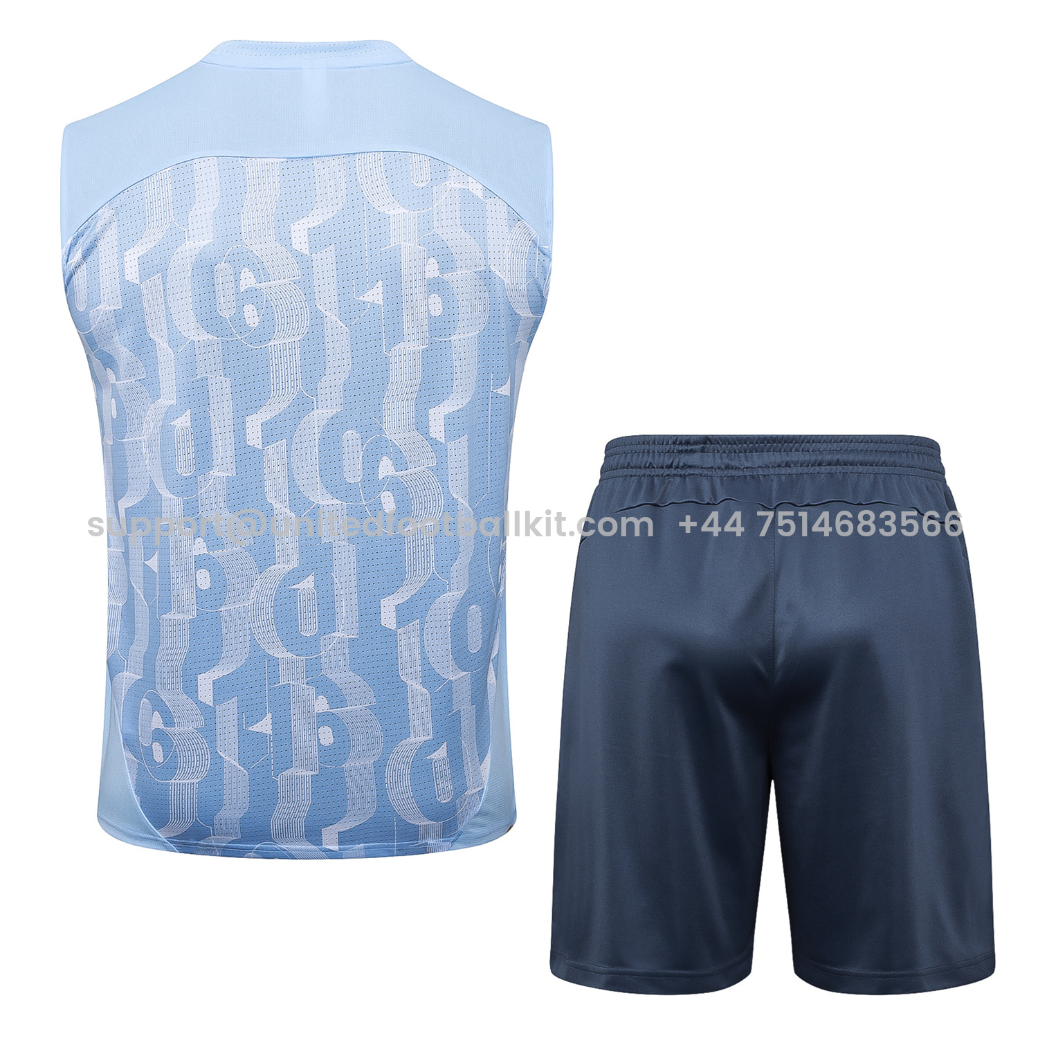 Unitedfootballkit.com | Manchester City 25-26 Vest Training Set - Sky Blue Vest and Deep Blue Shorts -Customize Name, Number and Patch | Worldwide Shipping