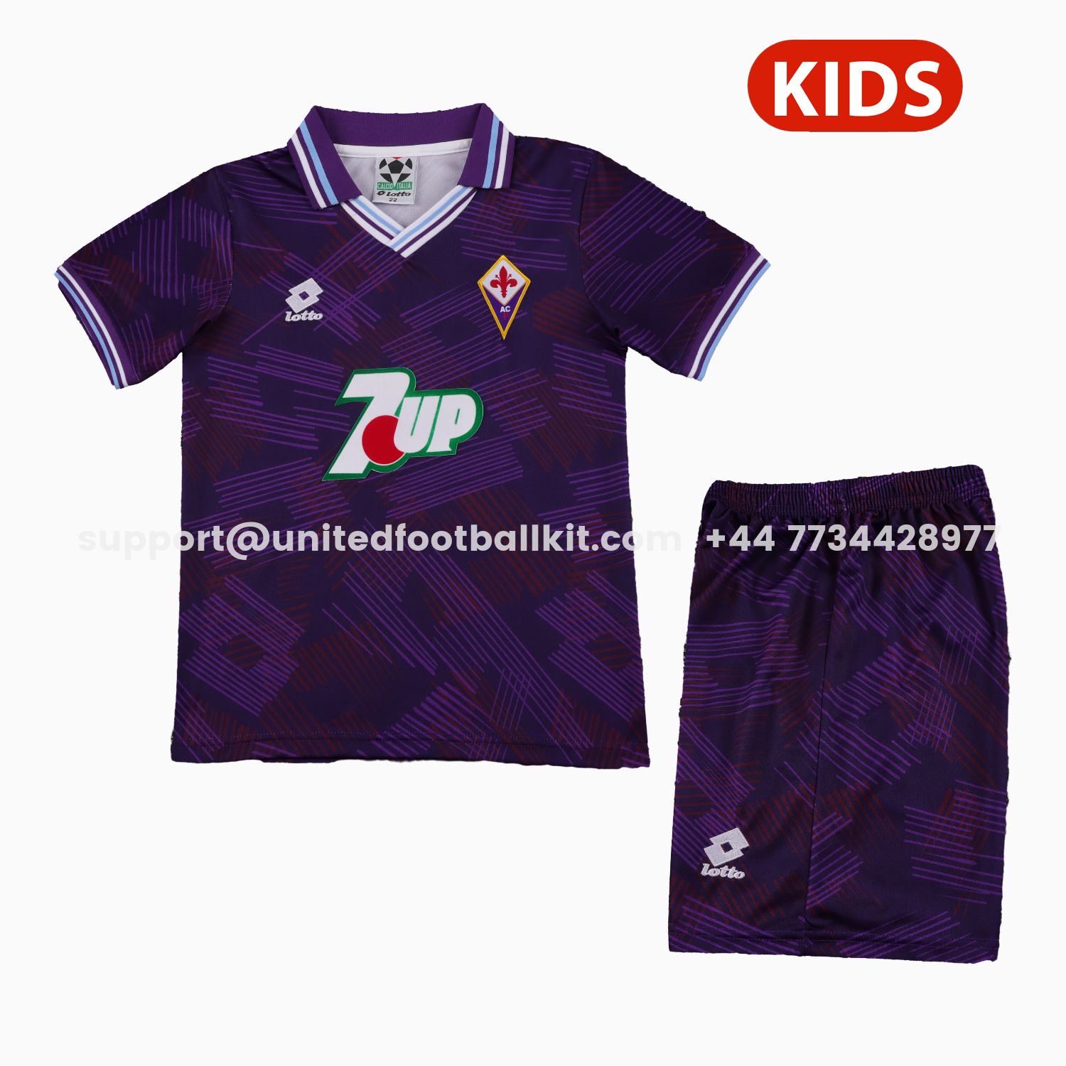 Unitedfootballkit.com | Retro Fiorentina 1992-93 Home Kids Kit -Customize Name, Number and Patch | Worldwide Shipping