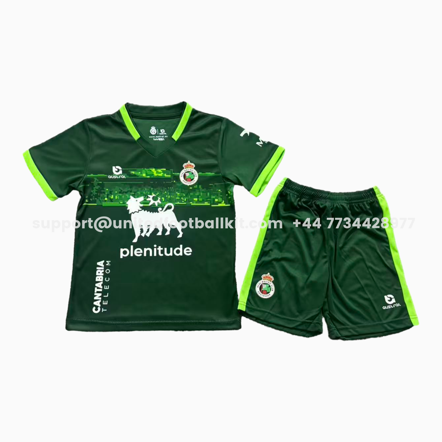 Unitedfootballkit.com | Racing de Santander 25-26 Away Green Kids Kit -Customize Name, Number and Patch | Worldwide Shipping