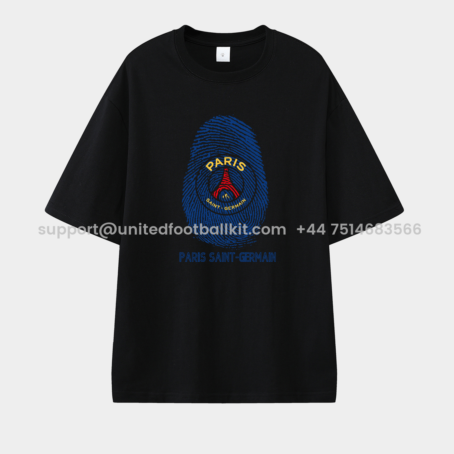 Unitedfootballkit.com | Paris Saint-Germain PSG Team Logo Fingerprint Unisex Pure Cotton T-shirt -Customize Name, Number and Patch | Worldwide Shipping