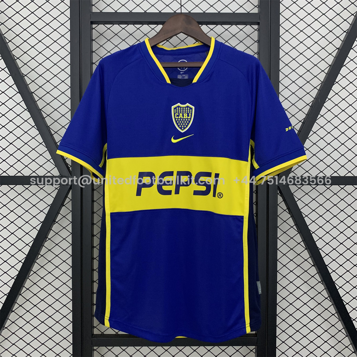 Unitedfootballkit.com | Retro Boca Juniors 2002-03 Home Jersey -Customize Name, Number and Patch | Worldwide Shipping