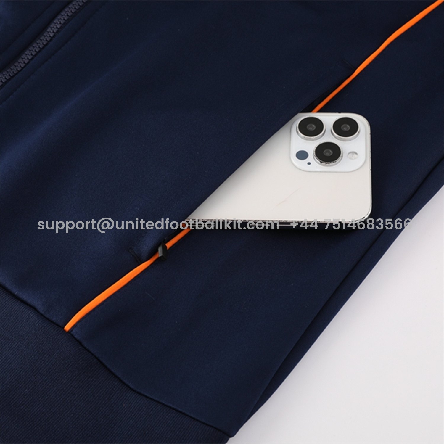 Unitedfootballkit.com | Real Madrid 25-26 Jacket Training Tracksuit - Royal Blue Jackets & Pants with Orange Lines -Customize Name, Number and Patch | Worldwide Shipping