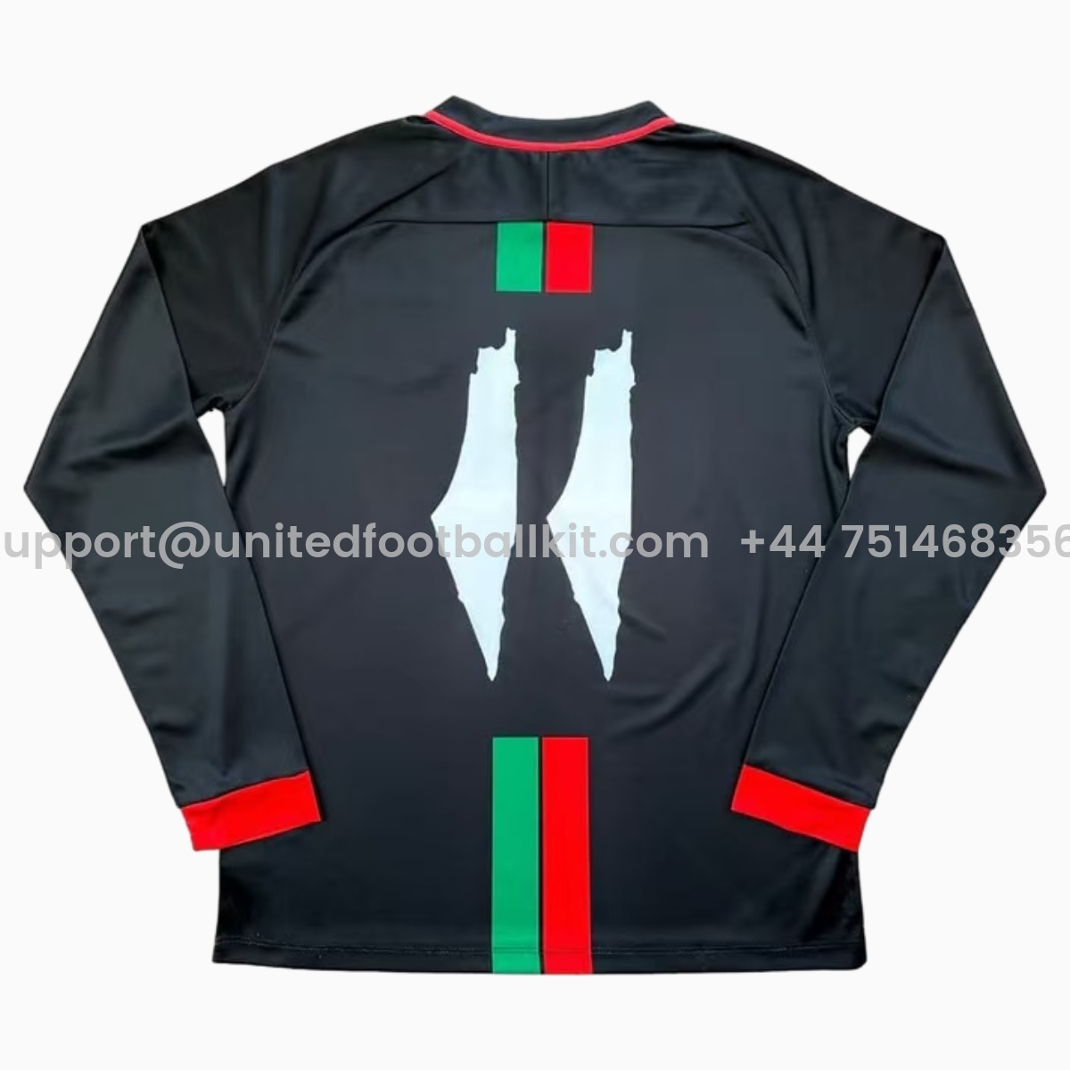 Unitedfootballkit.com | FC Palestina 24-25 Black Centre Striped Long Sleeve Jersey with English and Pattern -Customize Name, Number and Patch | Worldwide Shipping