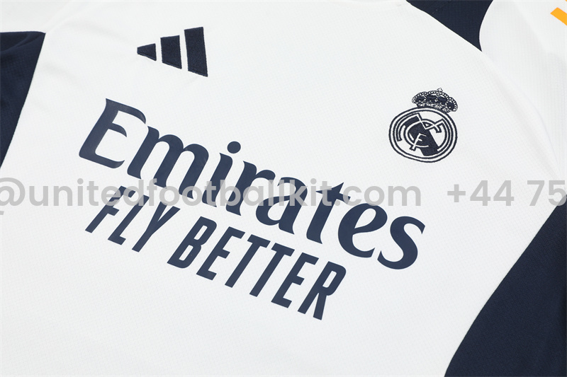 Unitedfootballkit.com | Real Madrid 24-25 Short-Sleeve Training Set - White & Deep Blue -Customize Name, Number and Patch | Worldwide Shipping
