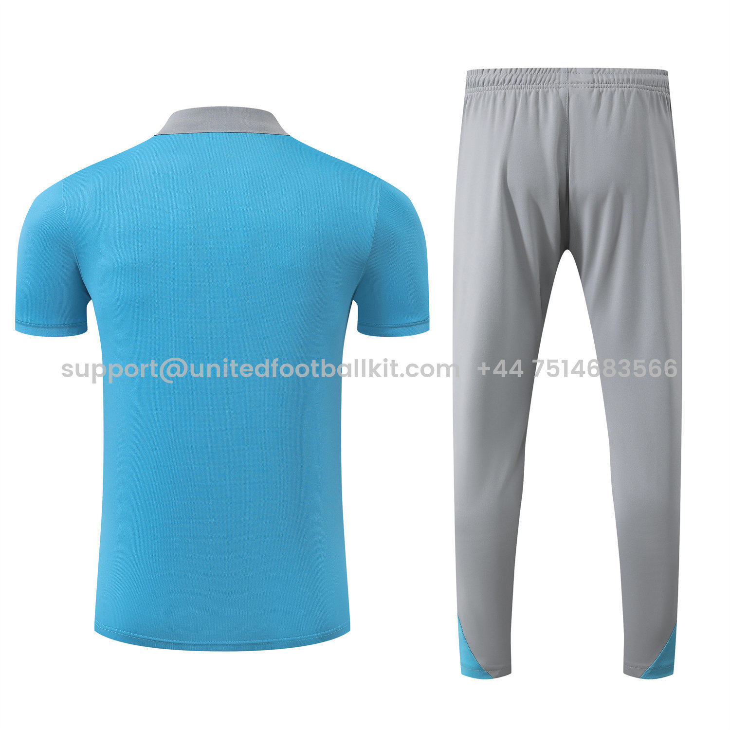 Unitedfootballkit.com | Atletico Madrid 25-26 POLO Short-Sleeve Training Set - Blue Top and Grey Pants -Customize Name, Number and Patch | Worldwide Shipping