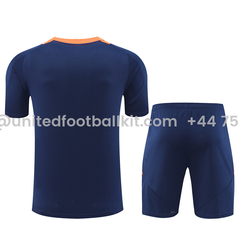 Unitedfootballkit.com | Manchester United 24-25 Short-Sleeve Training Kids Kit - Deep Blue -Customize Name, Number and Patch | Worldwide Shipping