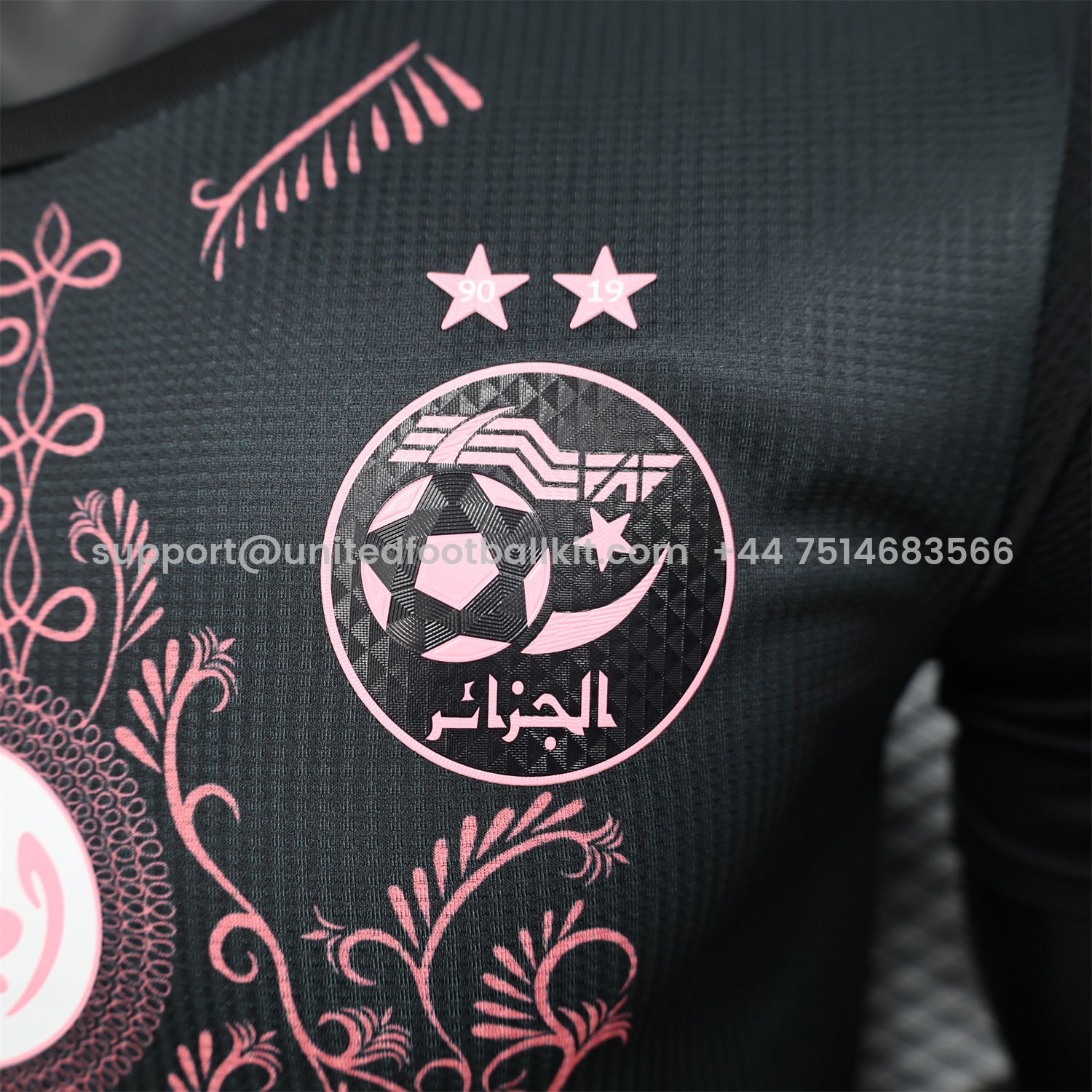 Unitedfootballkit.com | Algeria 25-26 Pure Black Jersey with Pink Pattern - Player Version -Customize Name, Number and Patch | Worldwide Shipping