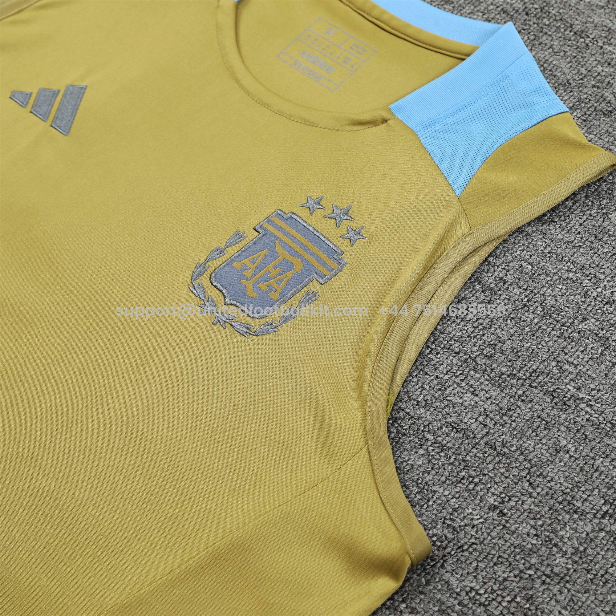 Unitedfootballkit.com | Argentina 24-25 Vest Training Set - Gold -Customize Name, Number and Patch | Worldwide Shipping