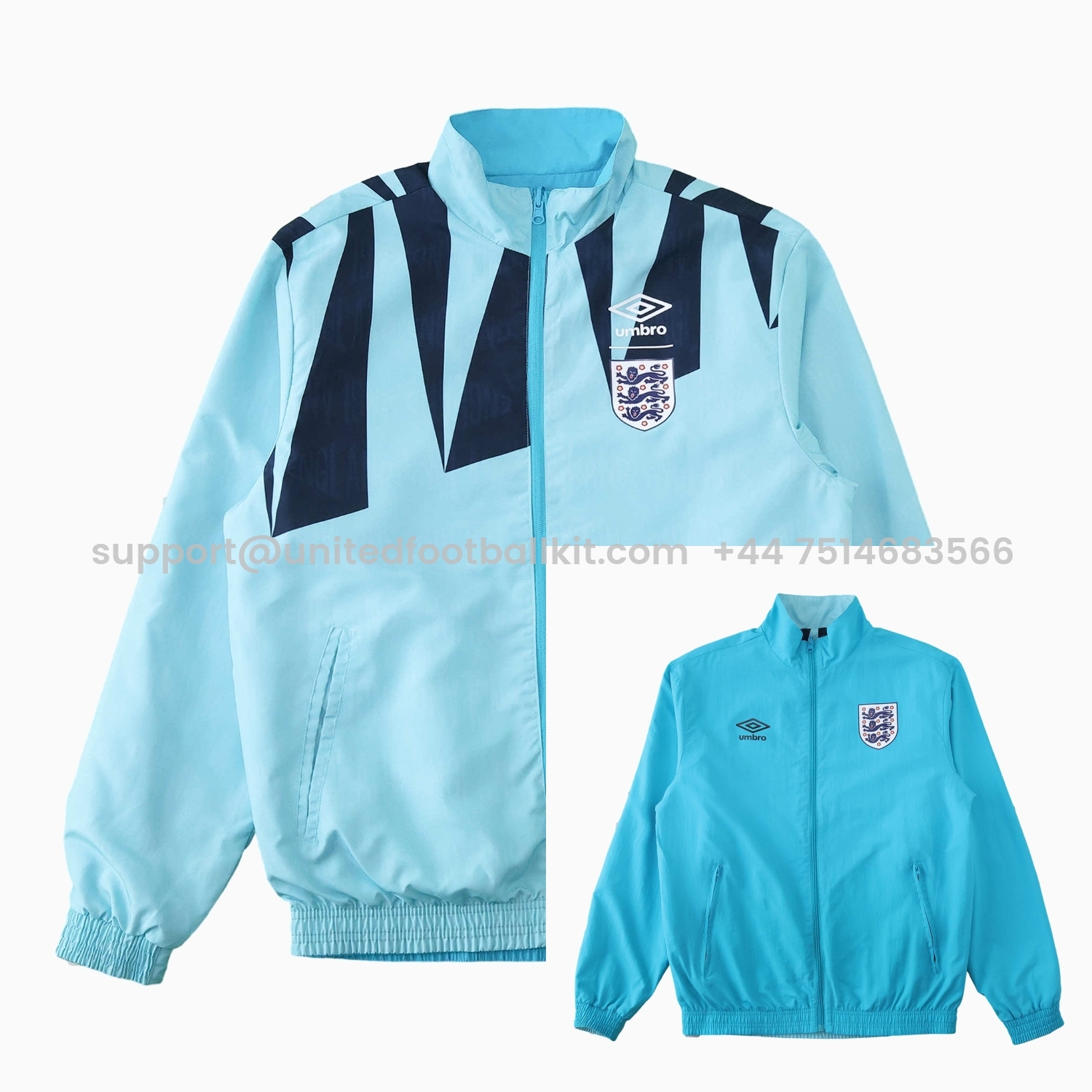 Unitedfootballkit.com | Retro England 1992 Double Sided Reversible Windbreaker - Blue & Green -Customize Name, Number and Patch | Worldwide Shipping
