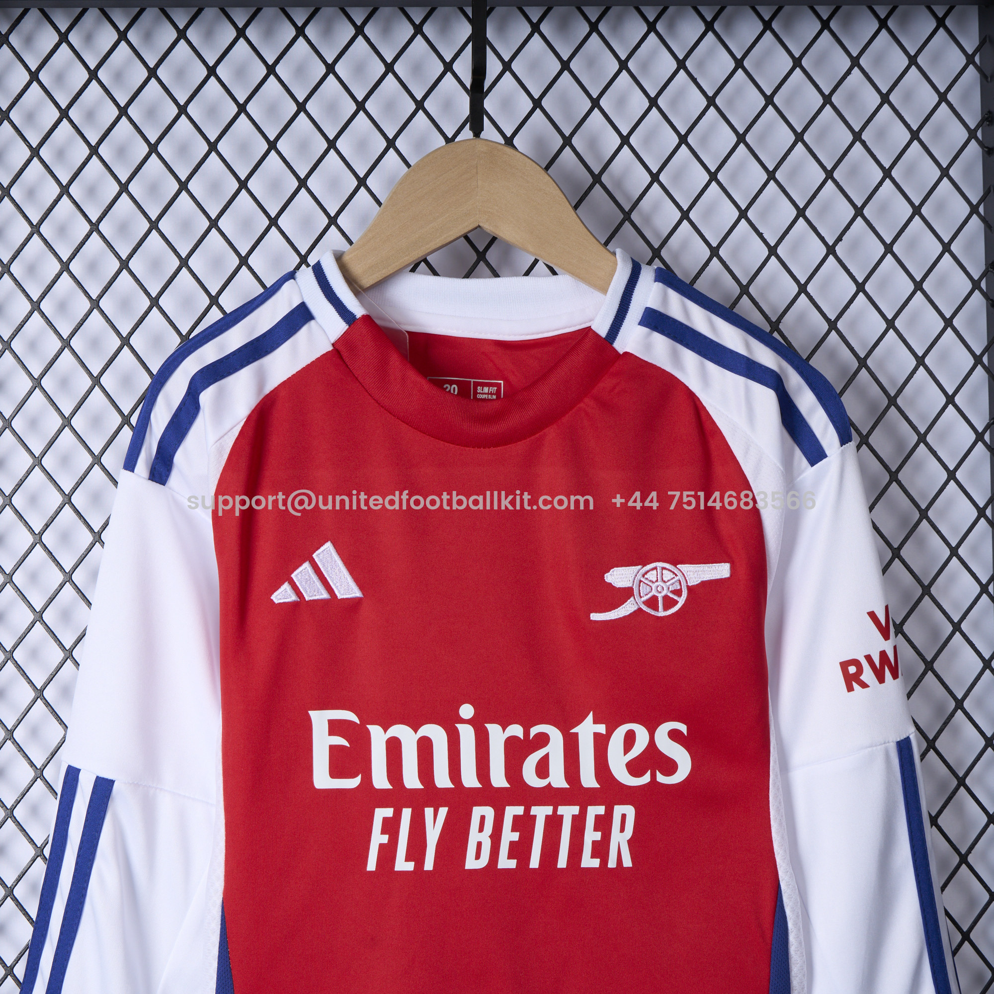 Unitedfootballkit.com | Arsenal 24-25 Home Long Sleeve Kids Kit -Customize Name, Number and Patch | Worldwide Shipping