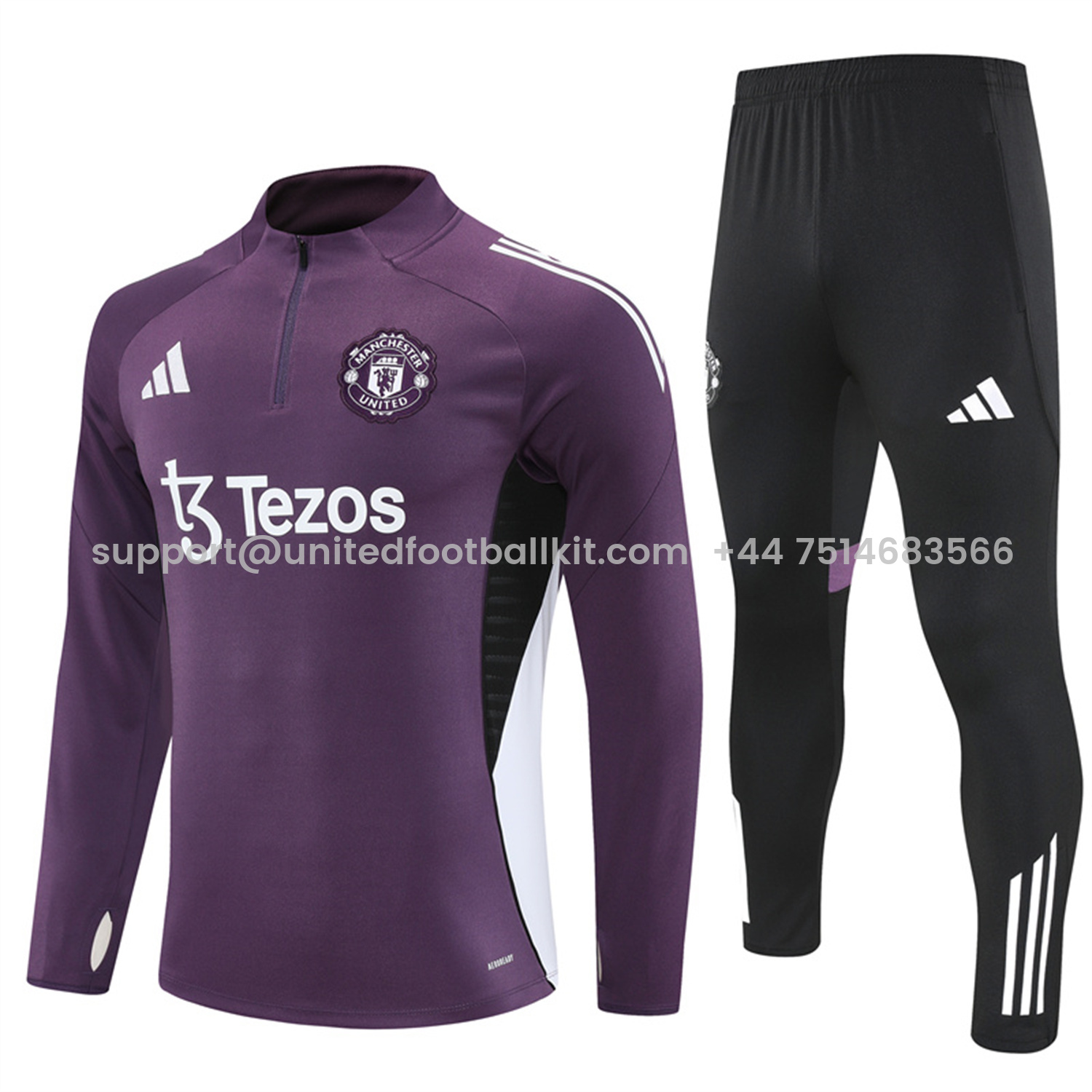 Unitedfootballkit.com | Manchester United 25-26 Long Sleeves Training Set - Purple Top & Black Pants -Customize Name, Number and Patch | Worldwide Shipping