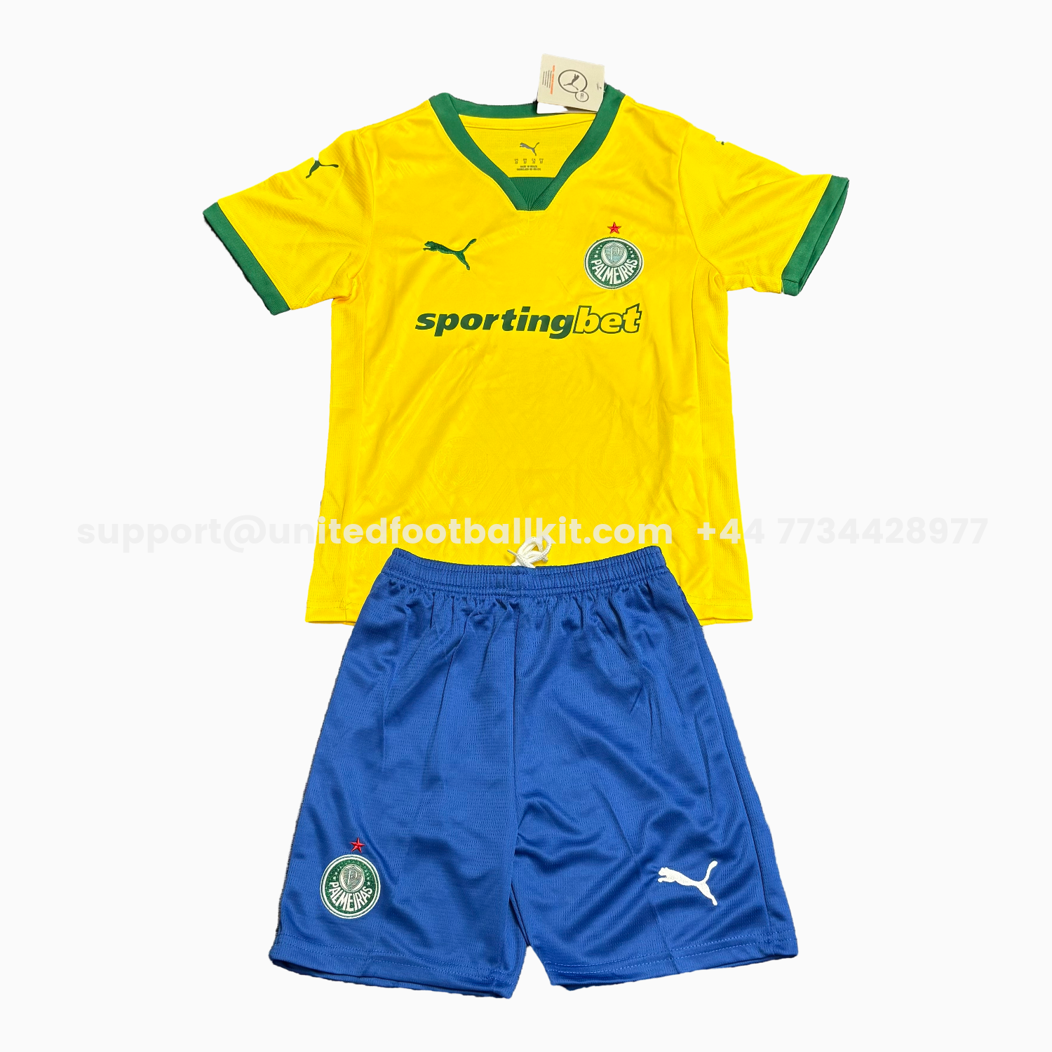 Unitedfootballkit.com | Palmeiras 25-26 Third Yellow Kids Kit -Customize Name, Number and Patch | Worldwide Shipping