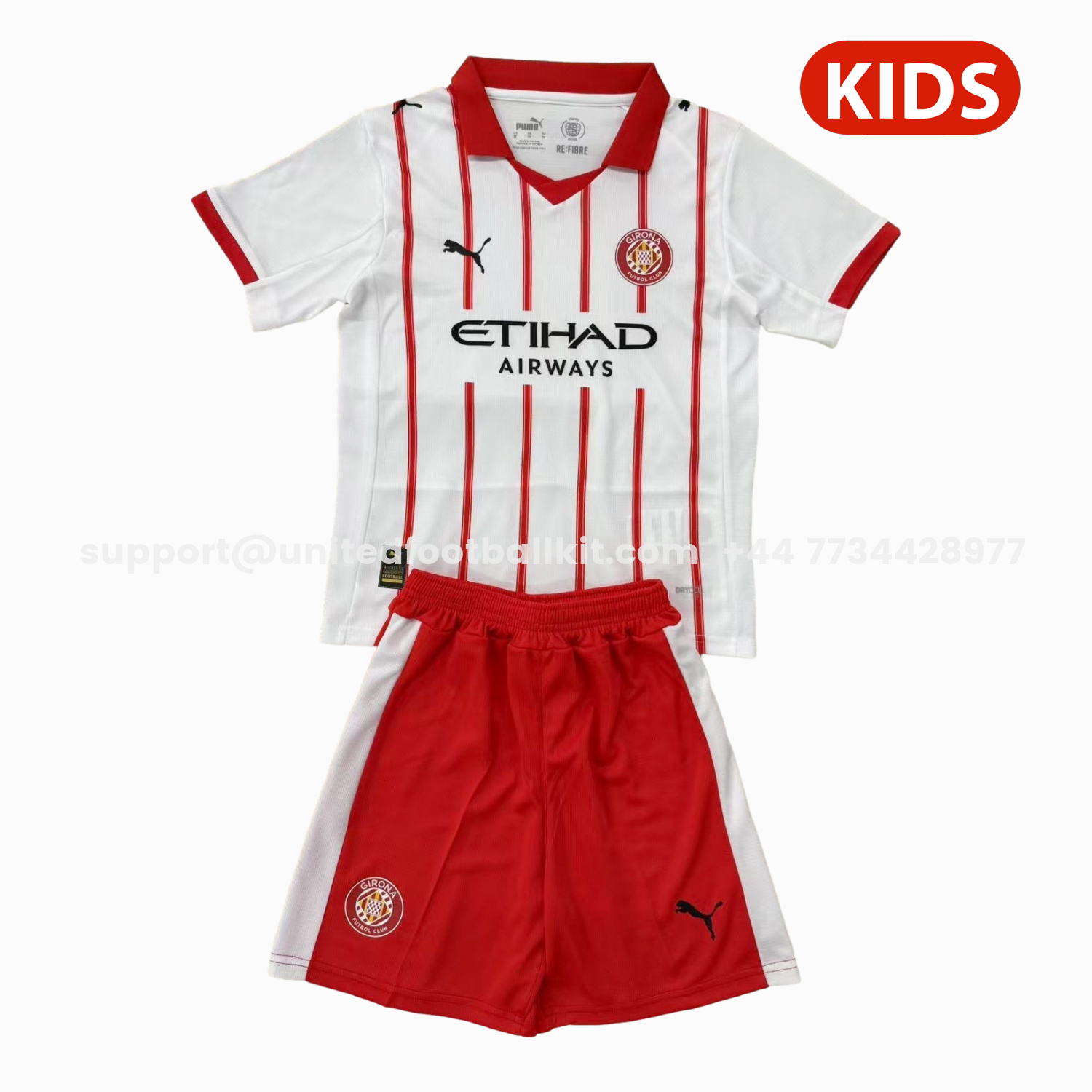 Unitedfootballkit.com | Girona 25-26 Home Kids Kit -Customize Name, Number and Patch | Worldwide Shipping