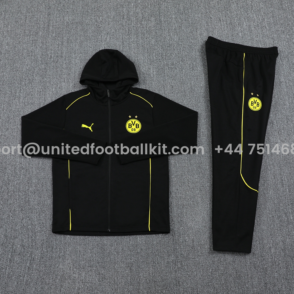 Unitedfootballkit.com | Dortmund 24-25 Training Hoodie Set - Black Hoodie and Pants -Customize Name, Number and Patch | Worldwide Shipping
