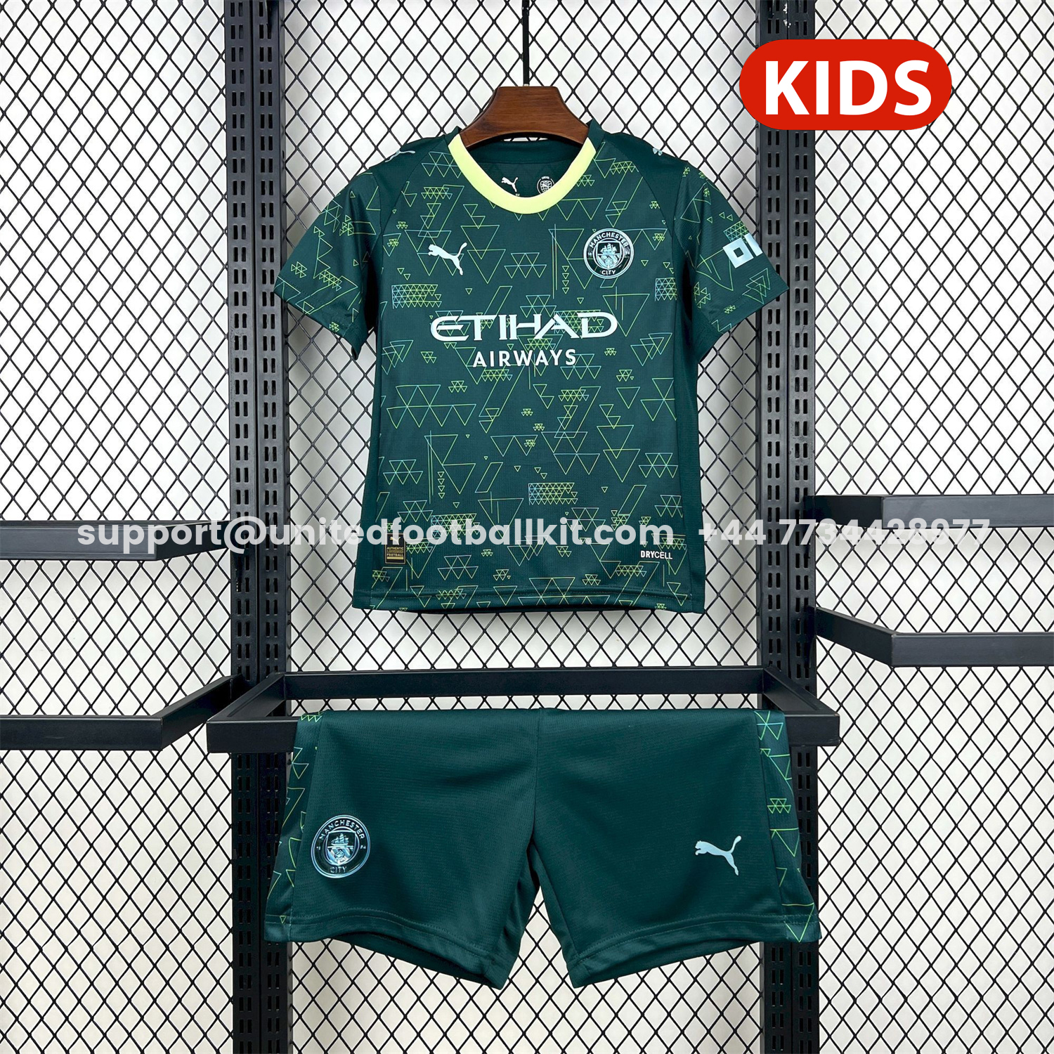 Unitedfootballkit.com | Manchester City 25-26 Fourth Green Kids Kit -Customize Name, Number and Patch | Worldwide Shipping