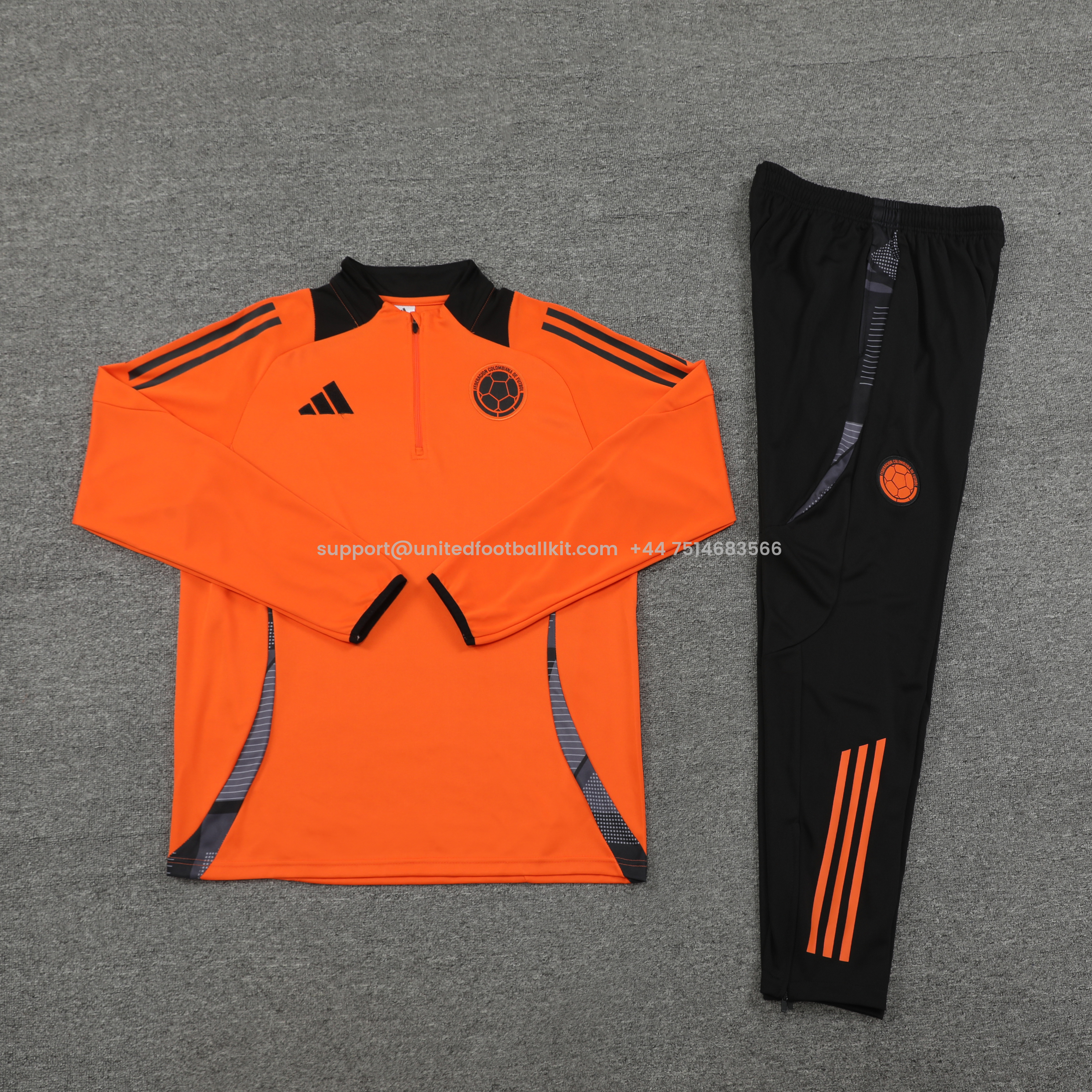 Unitedfootballkit.com | Colombia 2024 Long Sleeve Training Set - Orange -Customize Name, Number and Patch | Worldwide Shipping