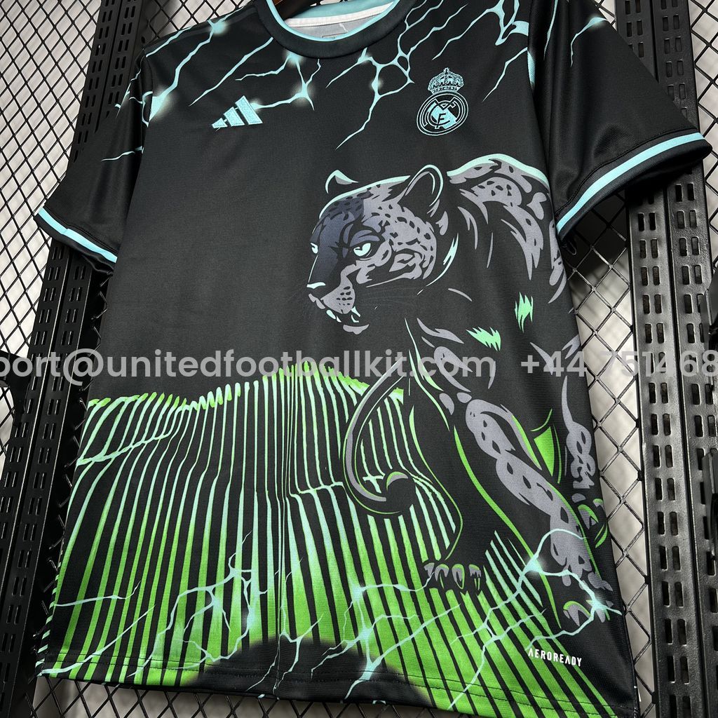 Unitedfootballkit.com | Real Madrid 24-25 Black & Green Leopard Jersey - Fans Version -Customize Name, Number and Patch | Worldwide Shipping