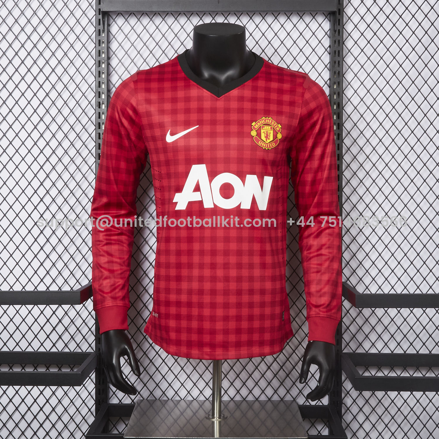 Unitedfootballkit.com | Retro Manchester United 2012-13 Home Long Sleeve Jersey - Player Version -Customize Name, Number and Patch | Worldwide Shipping