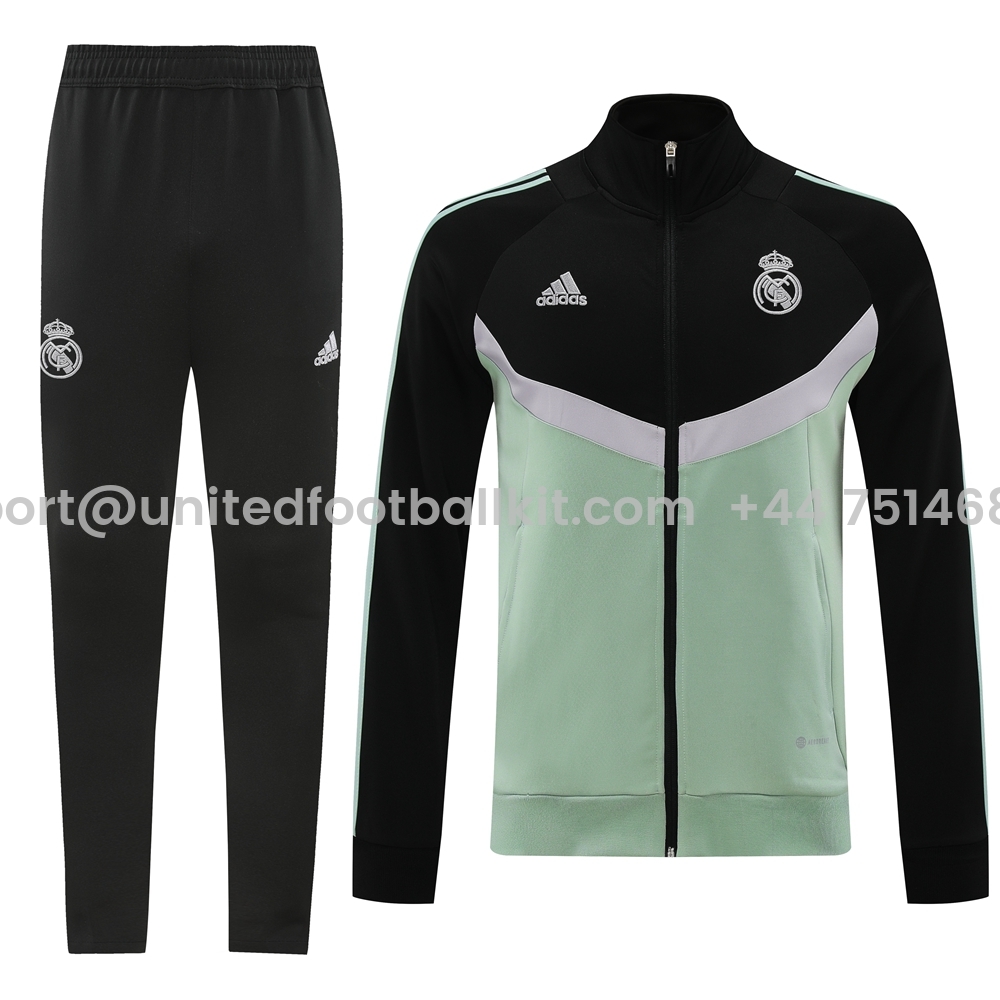 Unitedfootballkit.com | Real Madrid 24-25 Originals LFSTLR Jacket Training Tracksuit - Black and Light Green -Customize Name, Number and Patch | Worldwide Shipping