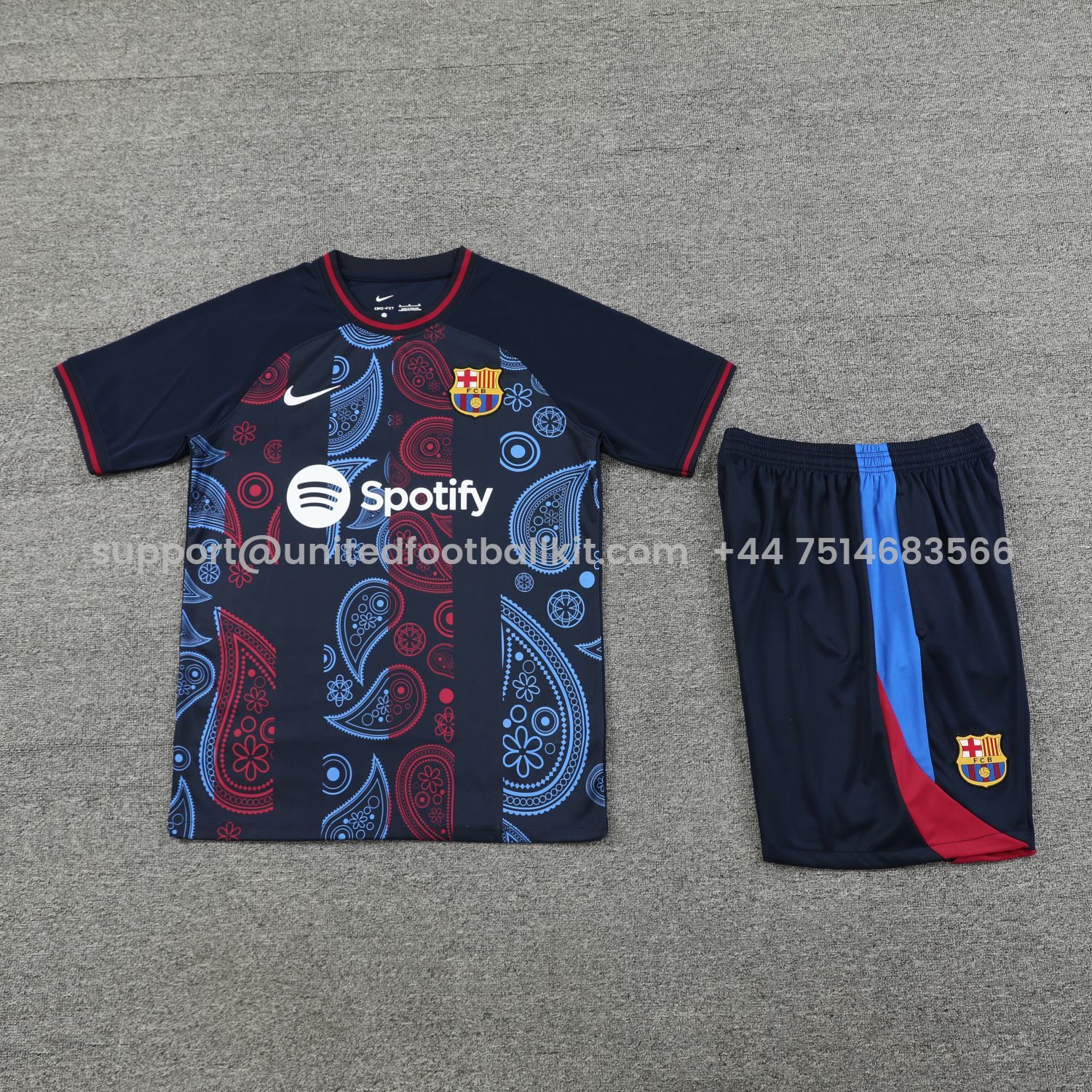 Unitedfootballkit.com | Barcelona 24-25 Short-Sleeve Training Set - Blue with Pattern -Customize Name, Number and Patch | Worldwide Shipping