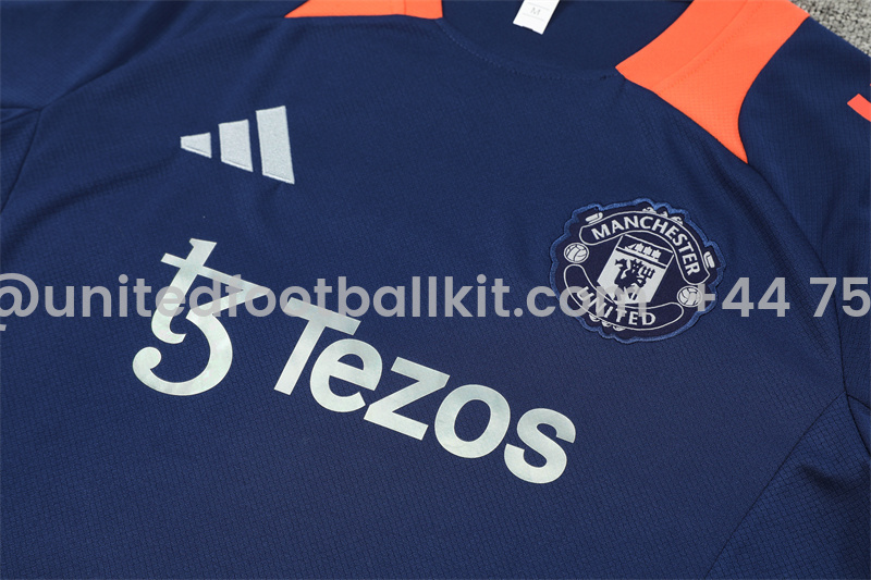 Unitedfootballkit.com | Manchester United 24-25 Short-Sleeve Training Kids Kit - Deep Blue -Customize Name, Number and Patch | Worldwide Shipping