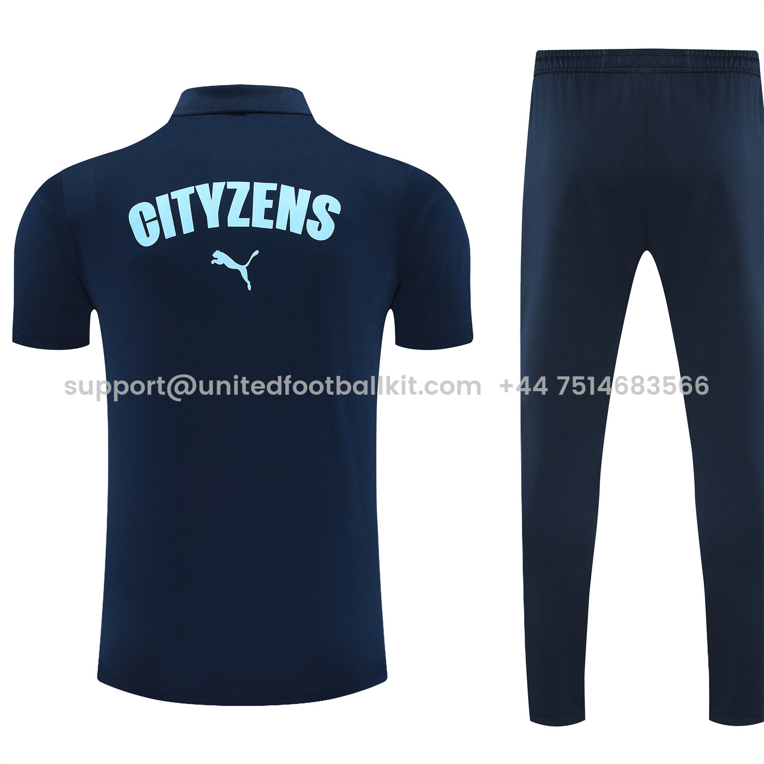 Unitedfootballkit.com | Manchester City 25-26 POLO Short-Sleeve Training Set - Deep Blue Top and Pants -Customize Name, Number and Patch | Worldwide Shipping