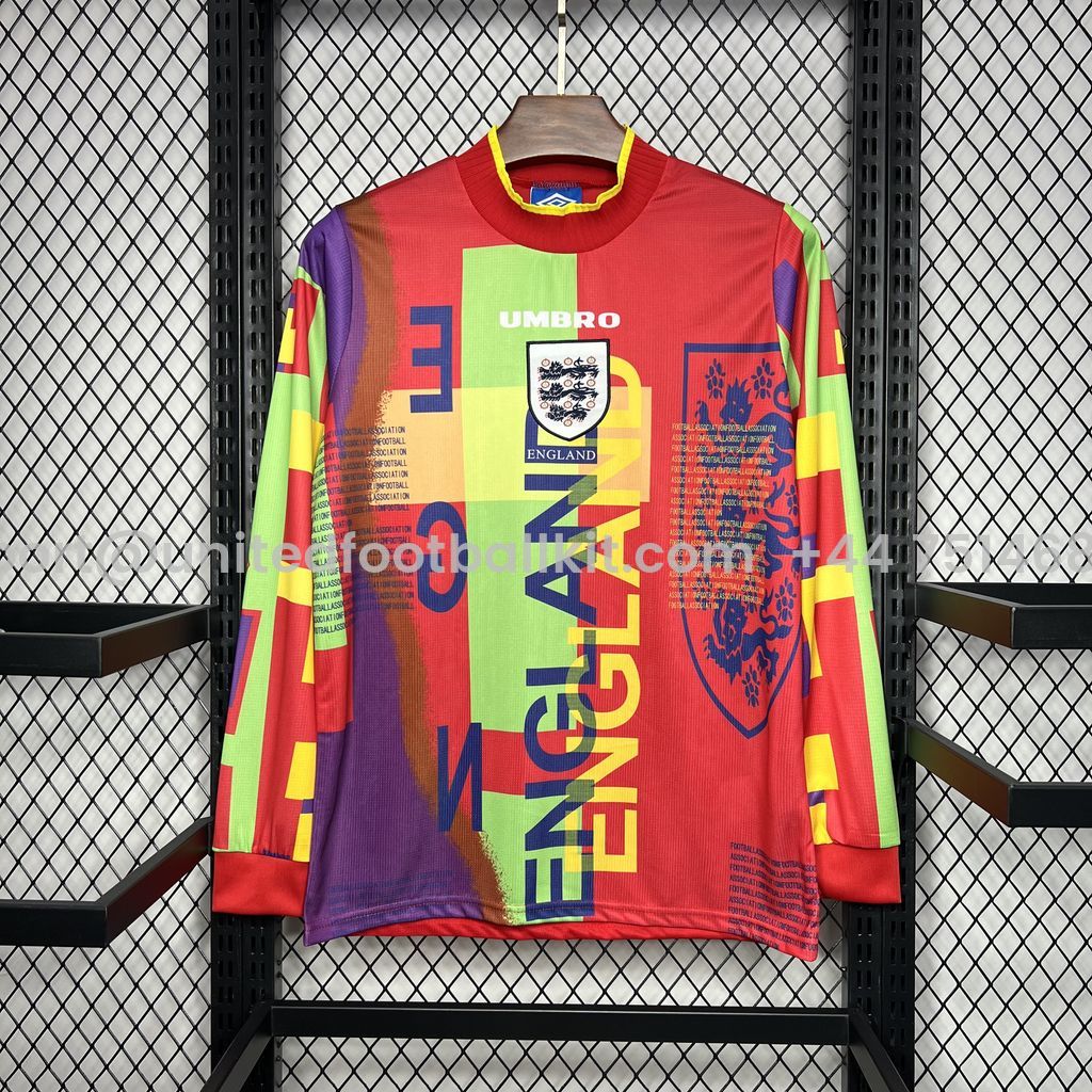 Unitedfootballkit.com | Retro England 1996 Goalkeeper Long Sleeve Jersey -Customize Name, Number and Patch | Worldwide Shipping