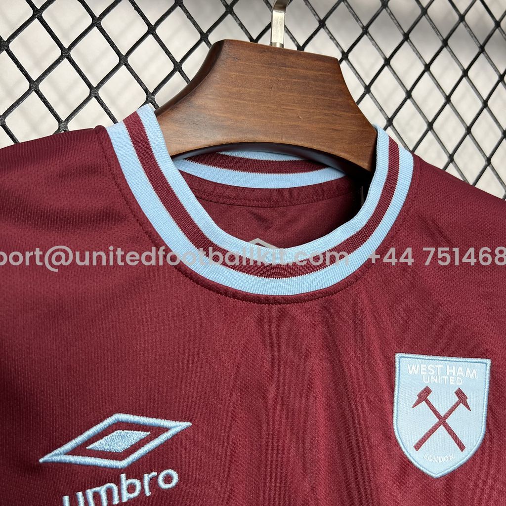 Unitedfootballkit.com | West Ham United 24-25 Home Stadium Kids Kit -Customize Name, Number and Patch | Worldwide Shipping