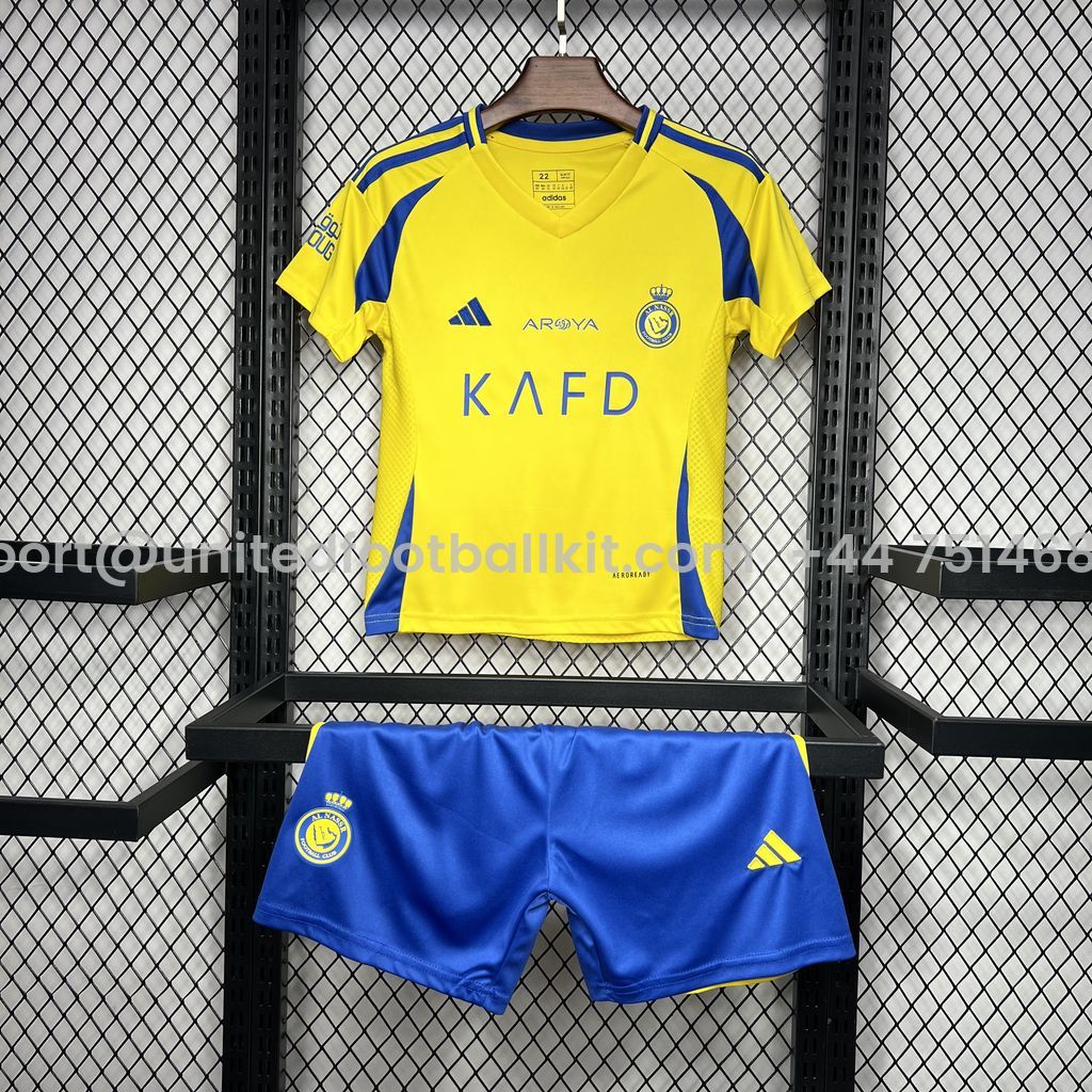 Unitedfootballkit.com | Al Nassr Riyadh Victory 24-25 Home Stadium Kids Kit -Customize Name, Number and Patch | Worldwide Shipping