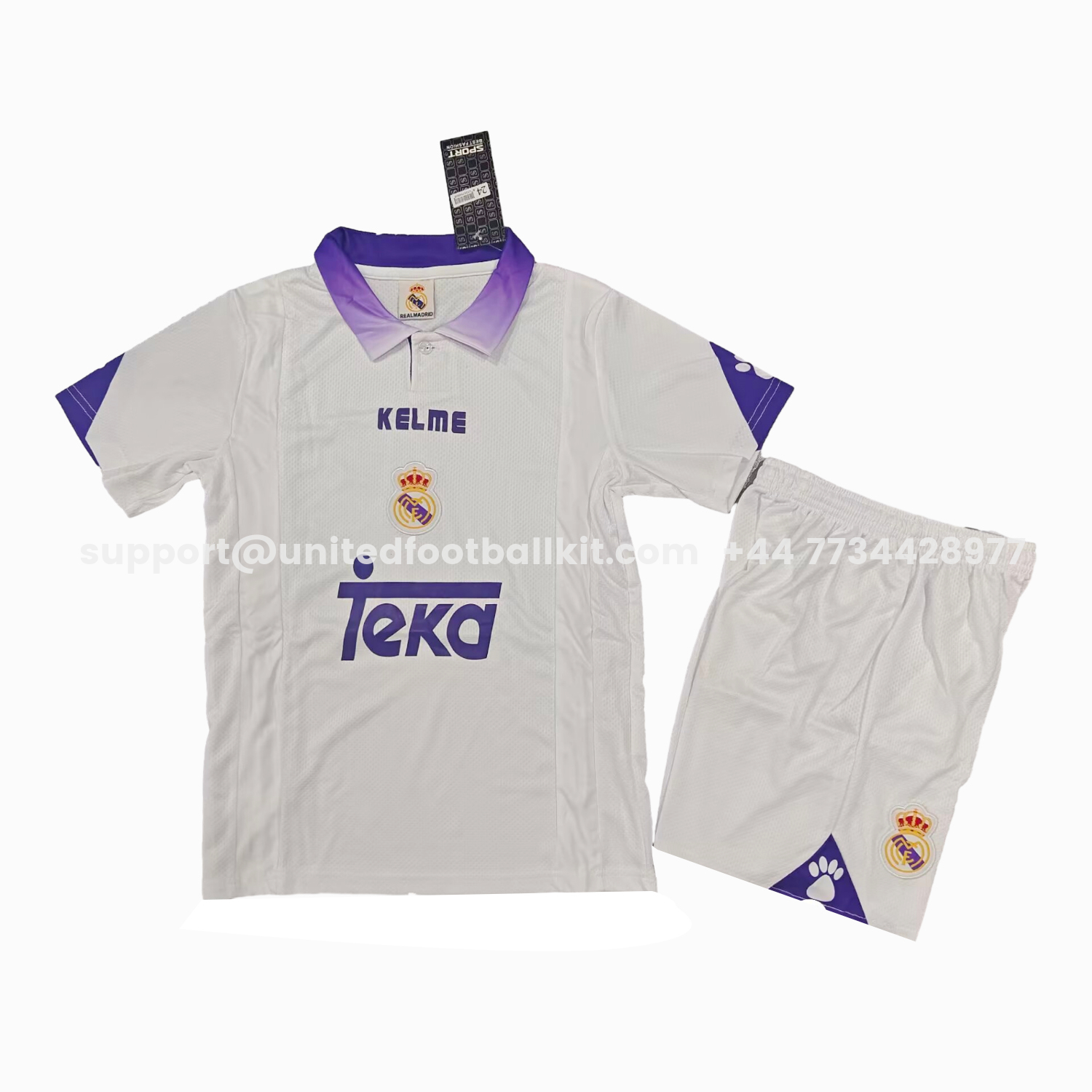 Unitedfootballkit.com | Retro Real Madrid 1997-98 Home Kids Kit -Customize Name, Number and Patch | Worldwide Shipping