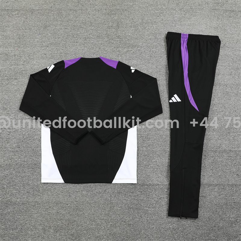 Unitedfootballkit.com | Real Madrid 24-25 Long Sleeve Training Set - Player Version - Black and Purple -Customize Name, Number and Patch | Worldwide Shipping