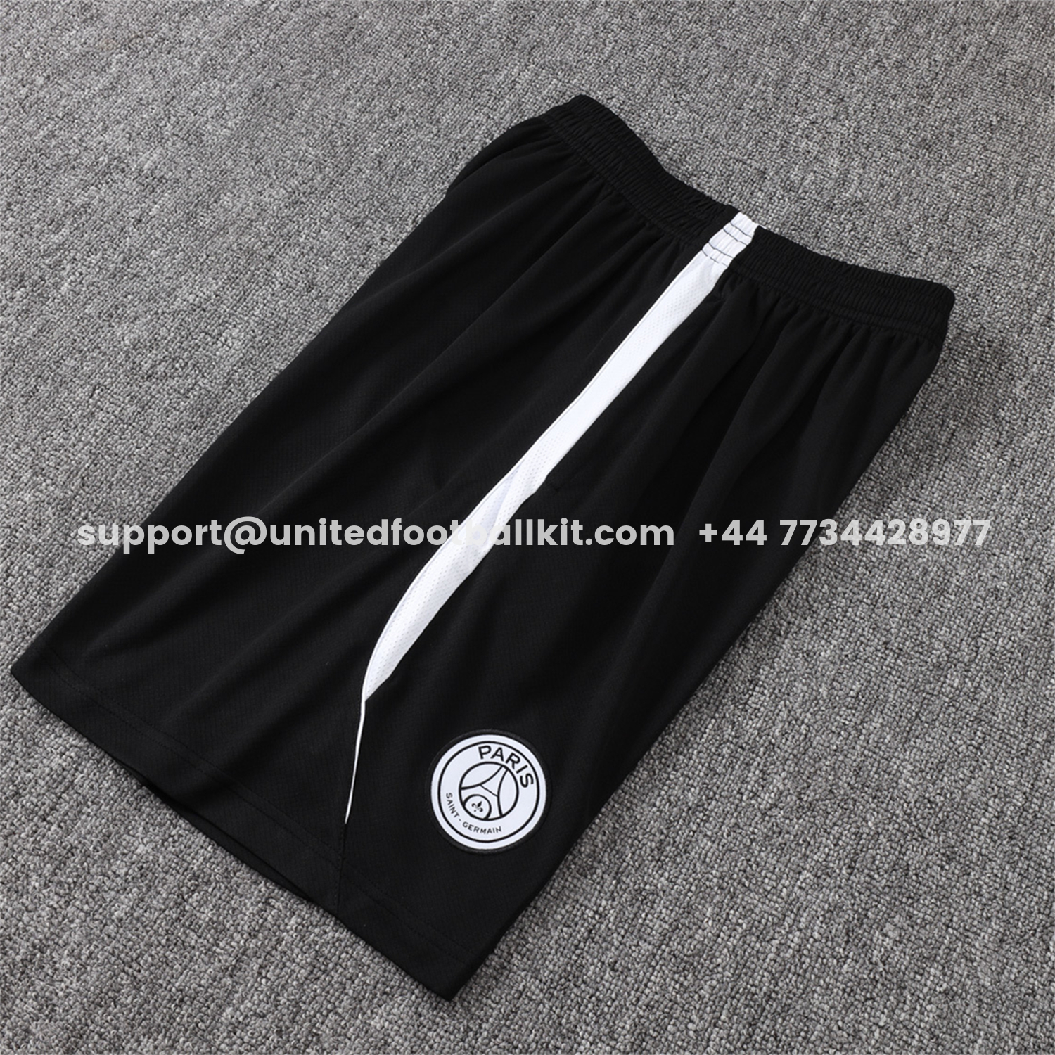 Unitedfootballkit.com | Paris Saint-Germain PSG 26-27 Short-Sleeve Training Set - White Border Black Top & Shorts -Customize Name, Number and Patch | Worldwide Shipping