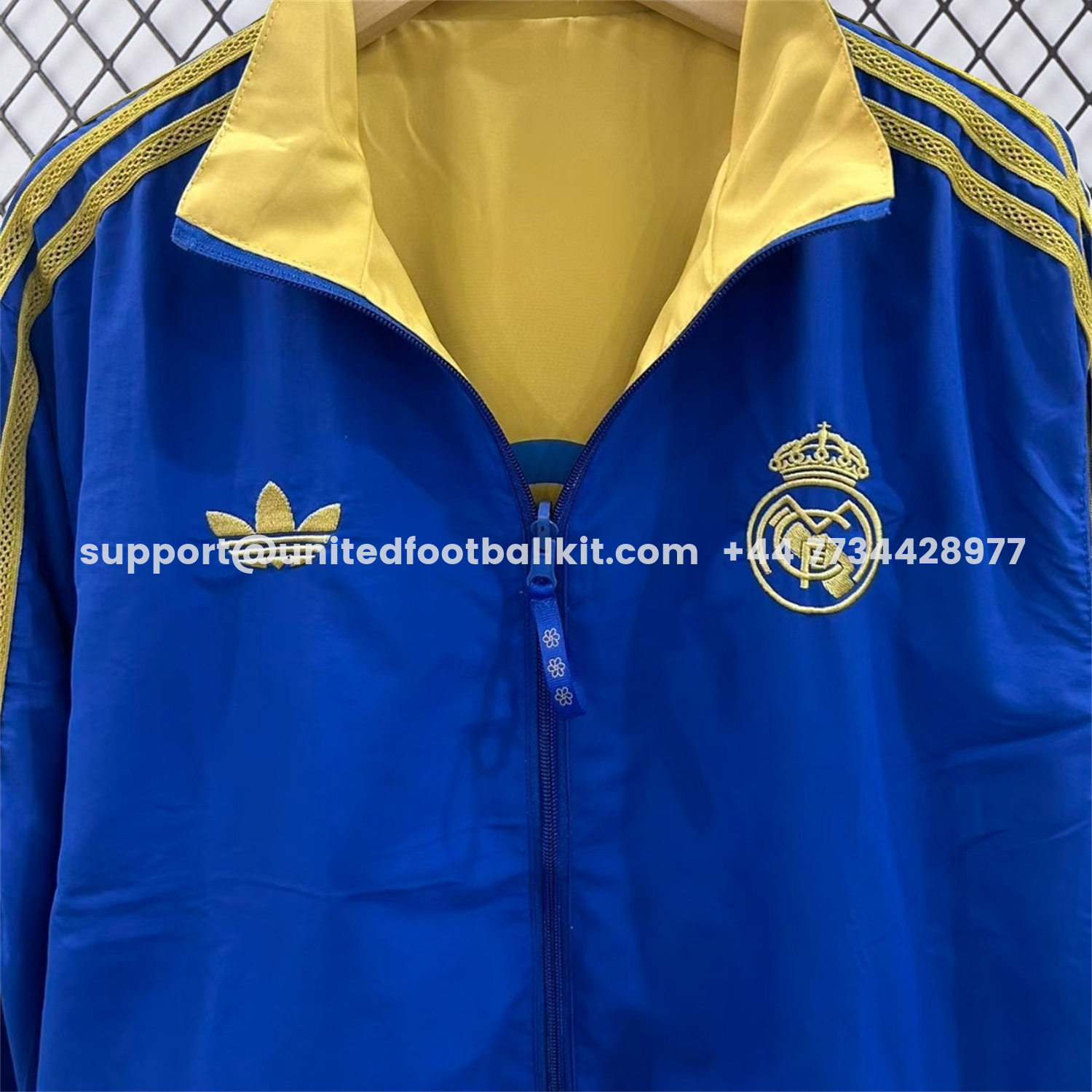 Unitedfootballkit.com | Real Madrid 25-26 Cultural Story Chinese Lucky Double Sided Windbreaker Jacket - Blue -Customize Name, Number and Patch | Worldwide Shipping