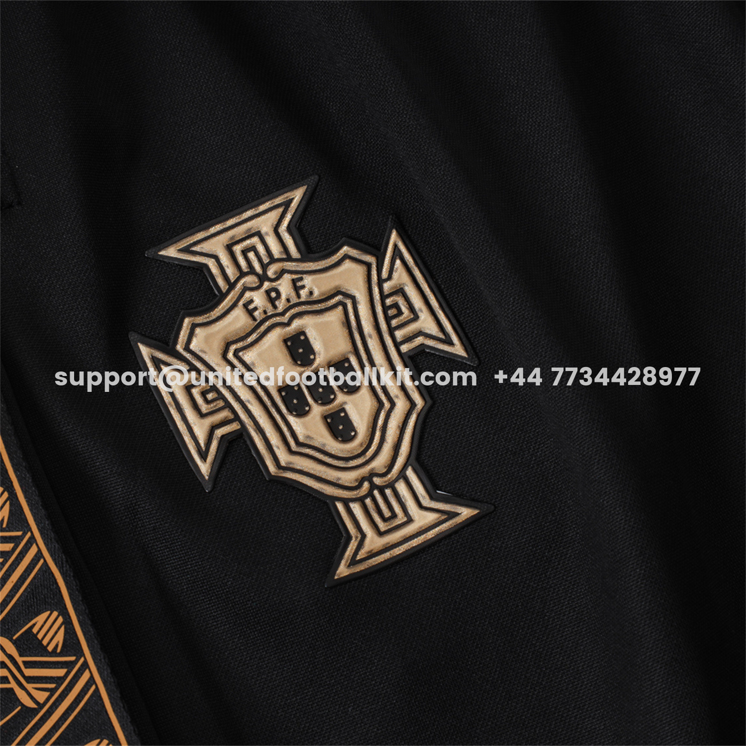 Unitedfootballkit.com | Portugal 2026 Long Sleeve Training Set - Gold Lines Black Top & Pants -Customize Name, Number and Patch | Worldwide Shipping
