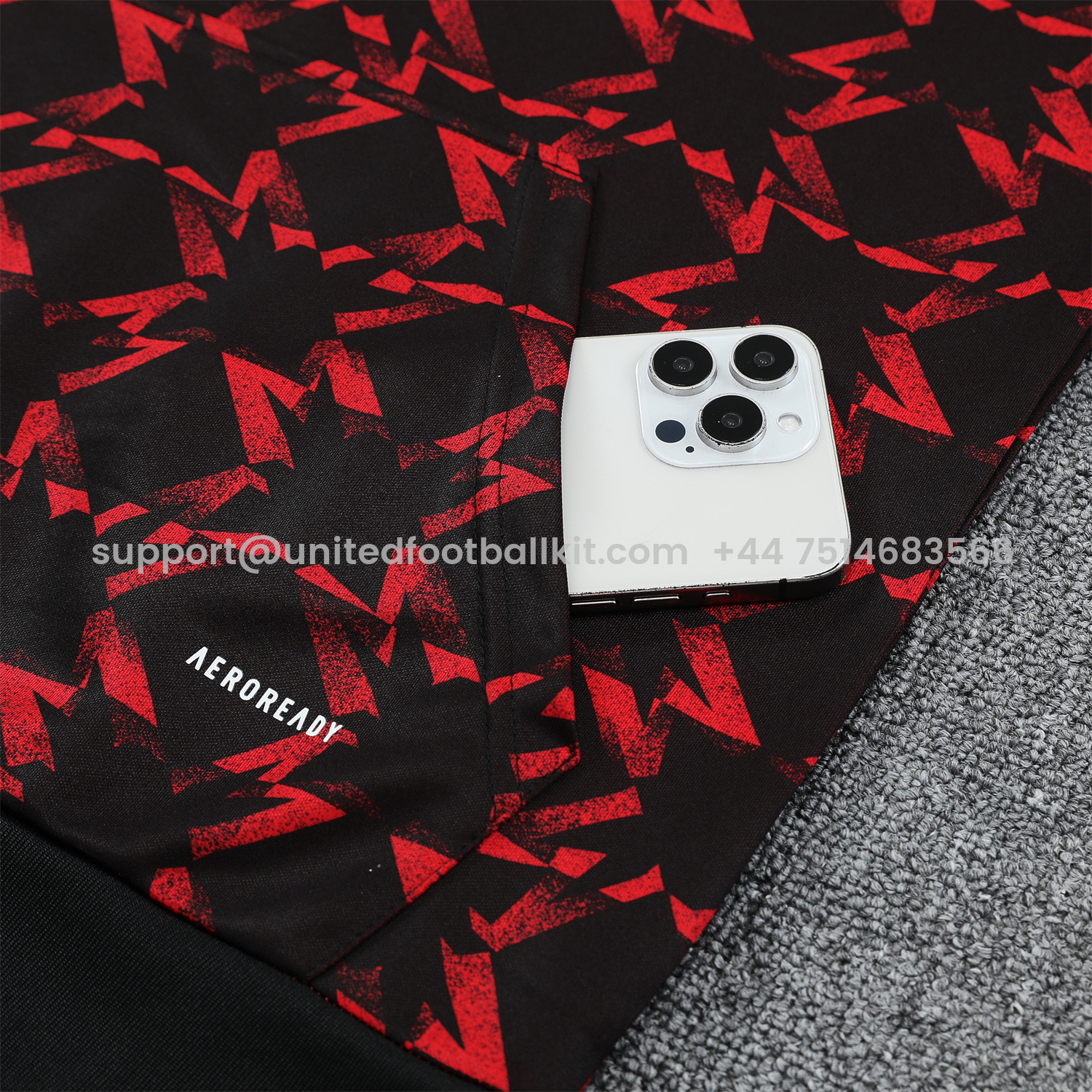 Unitedfootballkit.com | Manchester United 24-25 Pre-Match Home Traning Hoodie Set - Red Top and Black Pants -Customize Name, Number and Patch | Worldwide Shipping